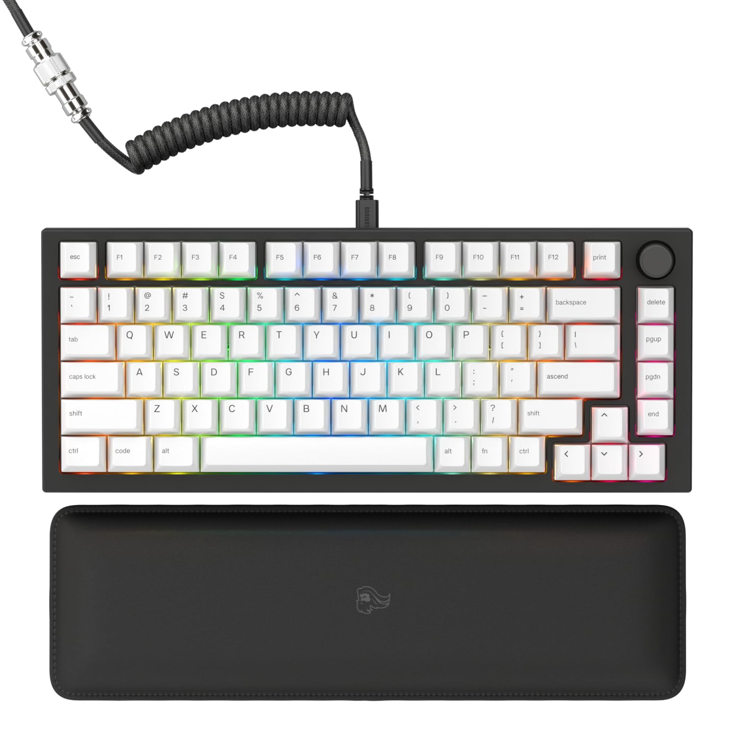 GLORIOUSGaming GMMK PRO 75% - Modular Mechanical Gaming Keyboard, TKL Size, 1.5kg Frame, Fox Switches, Fully Customizable, Coiled Cable, Wrist Rest, White PBT Keycaps, RGB, QWERTY - Black