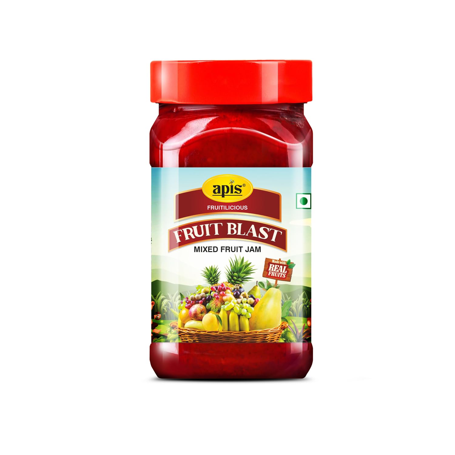 Apis Fruit Blast Mixed Fruit Jam for Breakfast with Real Fruit Ingredients Made with 7 Type of Fruit Pulp | 100% Vegetarian 1kg Jar