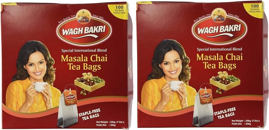 Wagh Bakri Masala Tea - 100 Bags - 200g (Pack of 2) | Spicy Blend for Authentic Chai Experience | Refreshing Premium Indian Leaf Tea