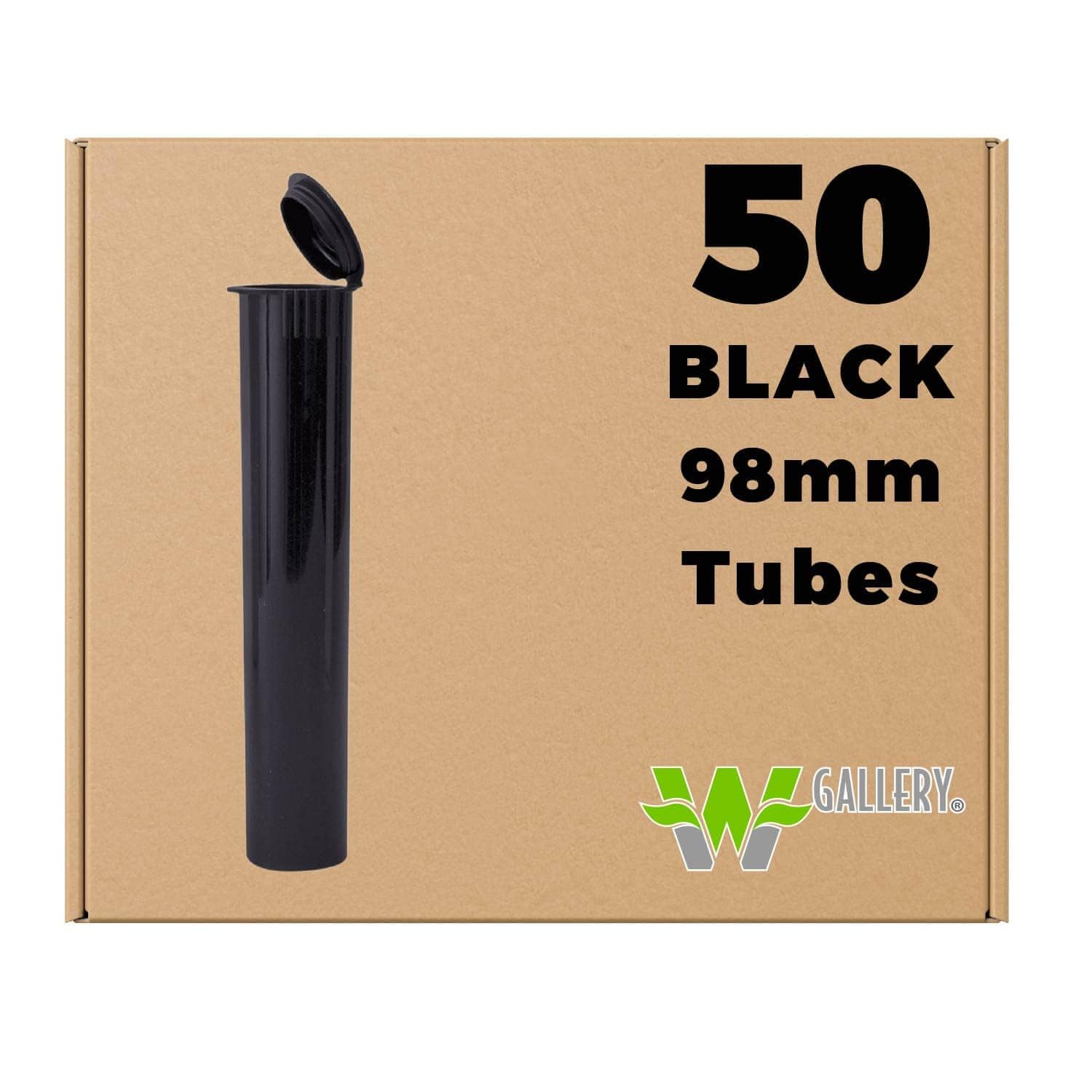 W Gallery 50 Black 98mm Pop Top Tubes - Airtight Smell Proof Containers - Plastic Medical Grade Prescription Bottles for Pills Herbs Flowers Supplements, Bulk Pack, Not Glass Jars