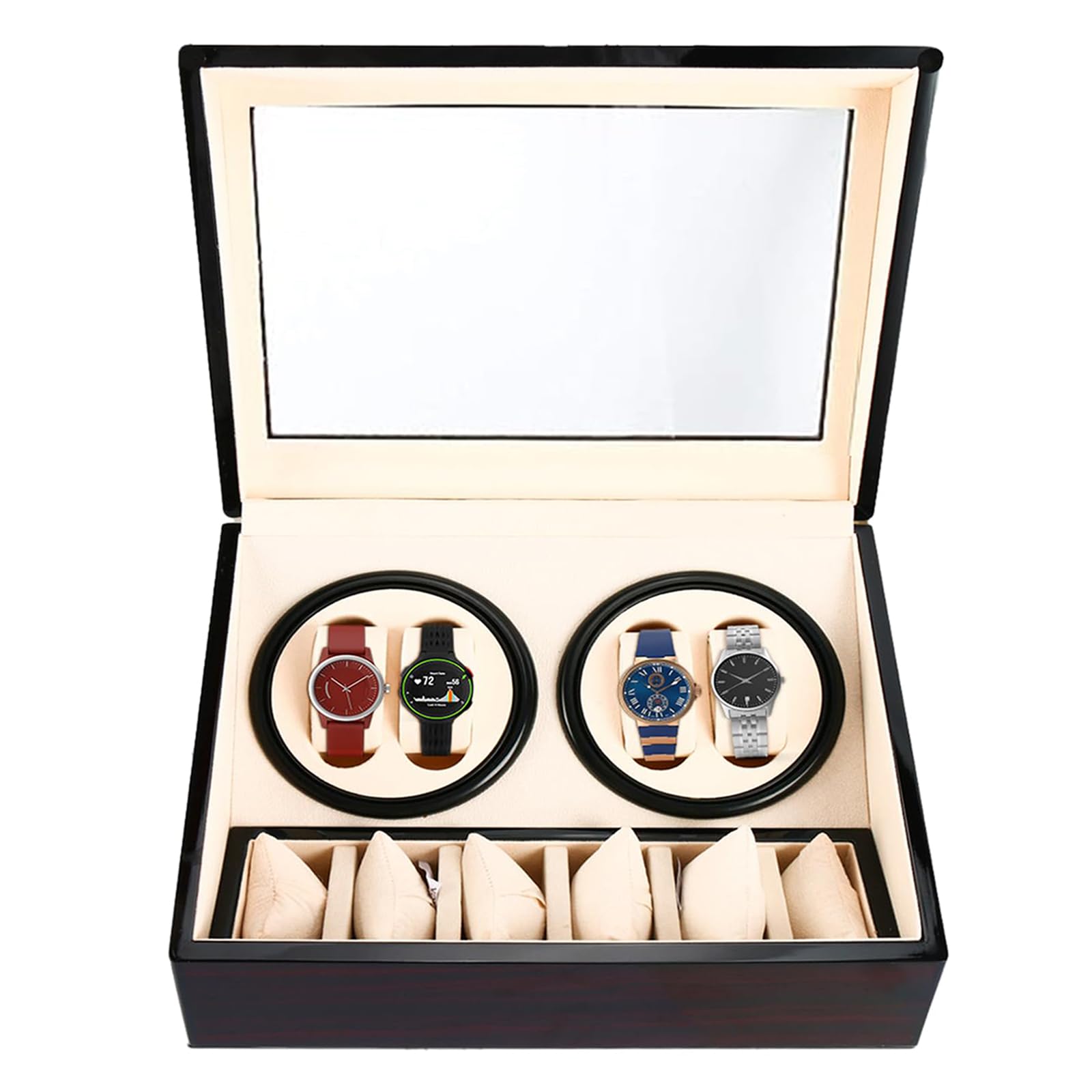 HomendHomend Luxury 4+6 Automatic Watch Winder Deluxe Wooden Dual Automatic Motor Rotating Watches Display Storage Box