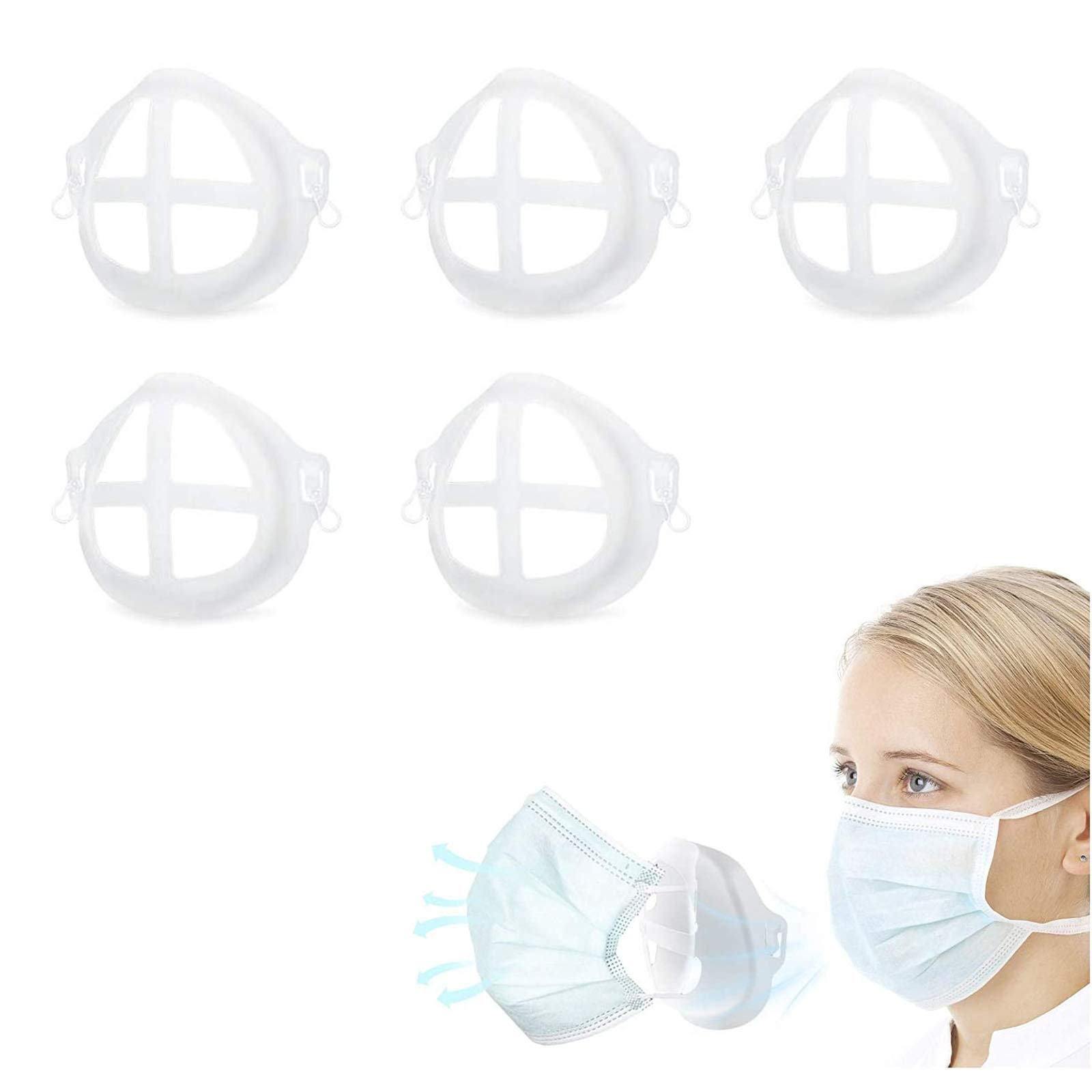 3D Mask Bracket, AumKou Protect Lipstick Lips Inner Support Frame Nasal Pad Support Bracket Breathing Mouth, Reusable & Washable (5PCS)