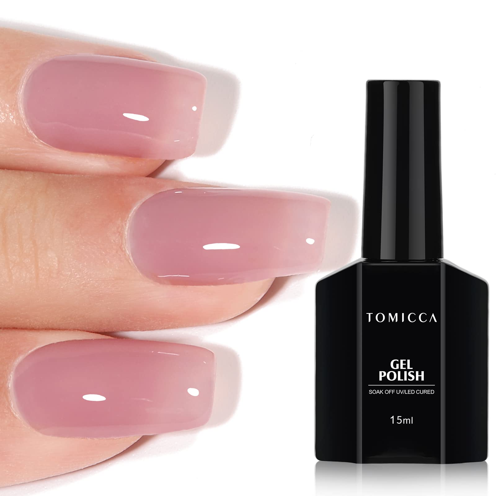 TOMICCA Jelly Gel Nail Polish, Soak Off UV Gel Nail Art Design, Light Transparent Creamy Shade of Pink Purple, Perfect French Nail Gel for DIY Manicure Home Salon Nail Art, 15ml