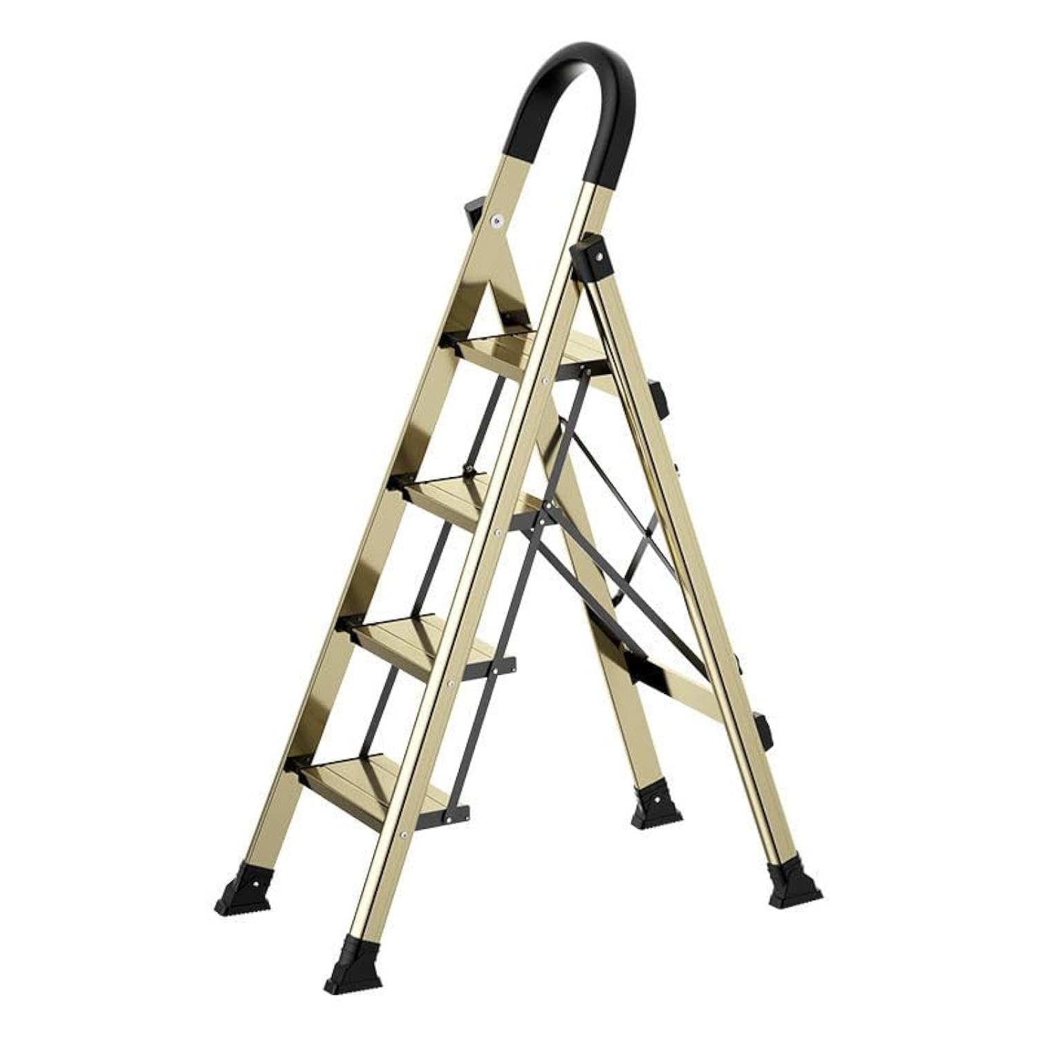 SUNRISEStep Ladder 4 steps Folding Ladders Aluminum Step Stool Anti-Slip with Lightweight Multi Purpose Portable Home Ladder Household (4 Steps, Champagne Gold)