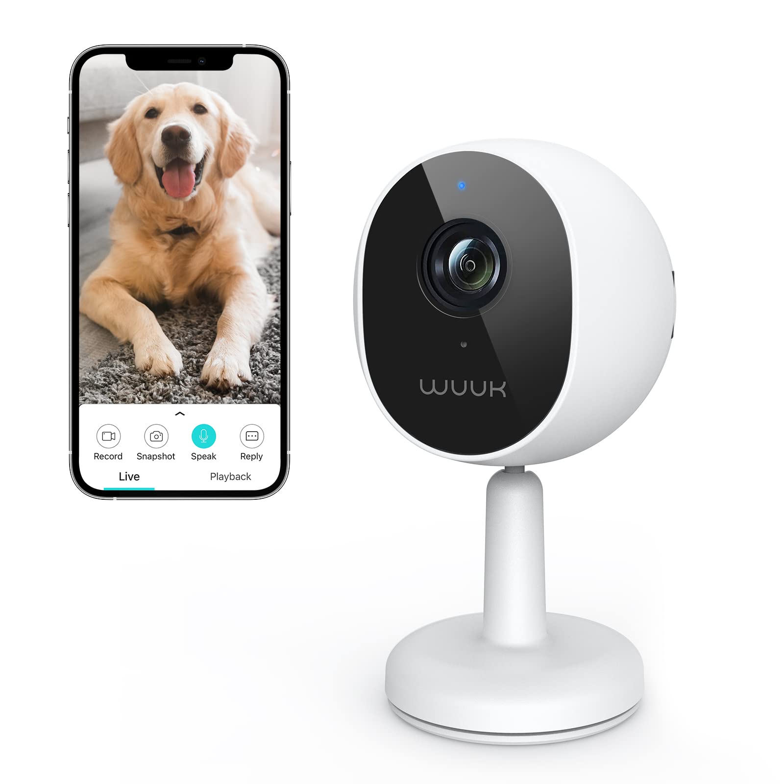 WUUK 4MP/2.5K Indoor Security Camera with Magnetic Base, Baby Monitor Camera, Dog/Pet Camera with App, Easy to Install, Elderly Camera, Night Vision, 2-Way Audio, Compatible with Alexa & Google