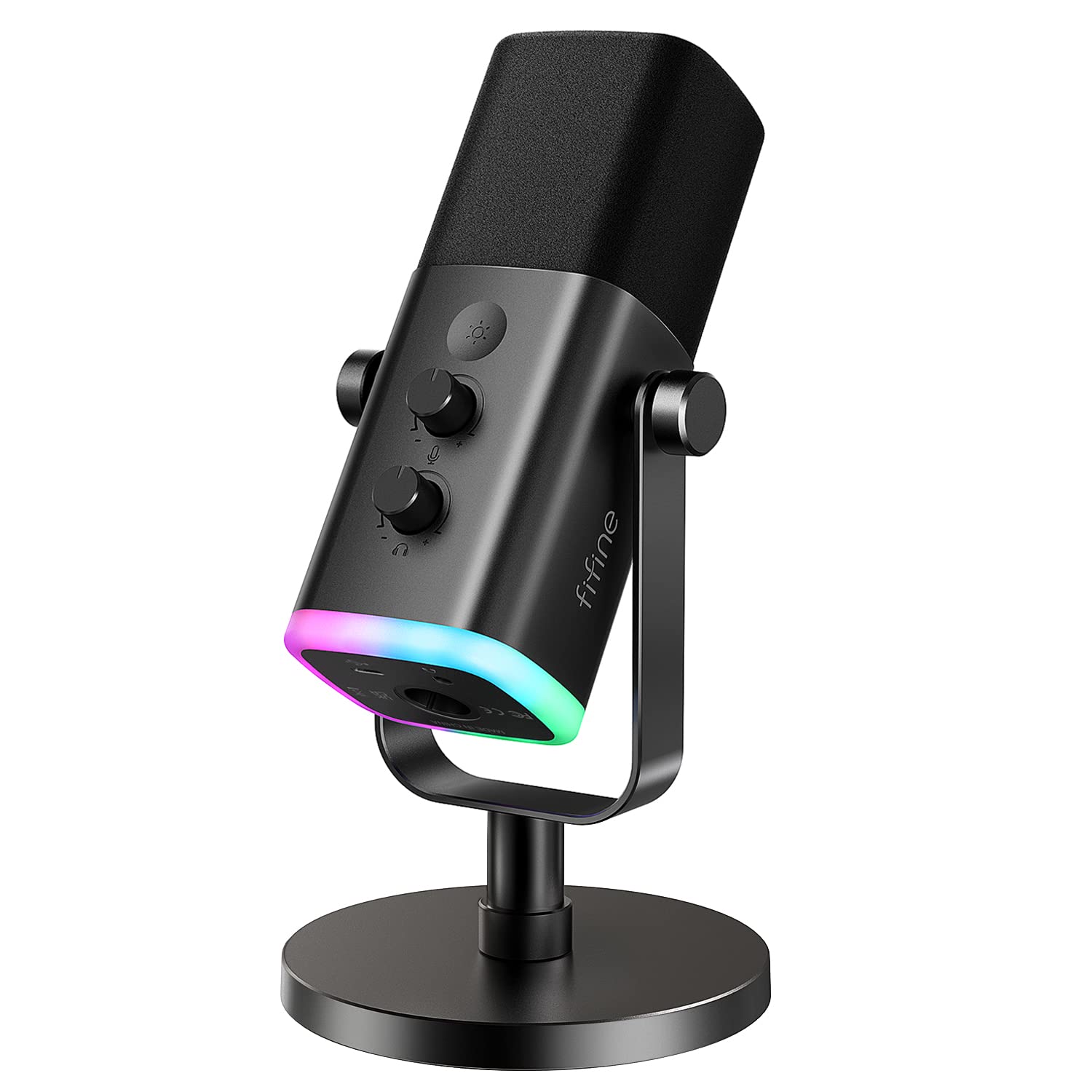 FIFINEUSB/XLR Dynamic Microphone for Podcast Recording, PC Computer Gaming Streaming Mic with RGB Light, Mute Button, Headphones Jack, Desktop Stand, Vocal Mic for Singing YouTube-AmpliGame AM8