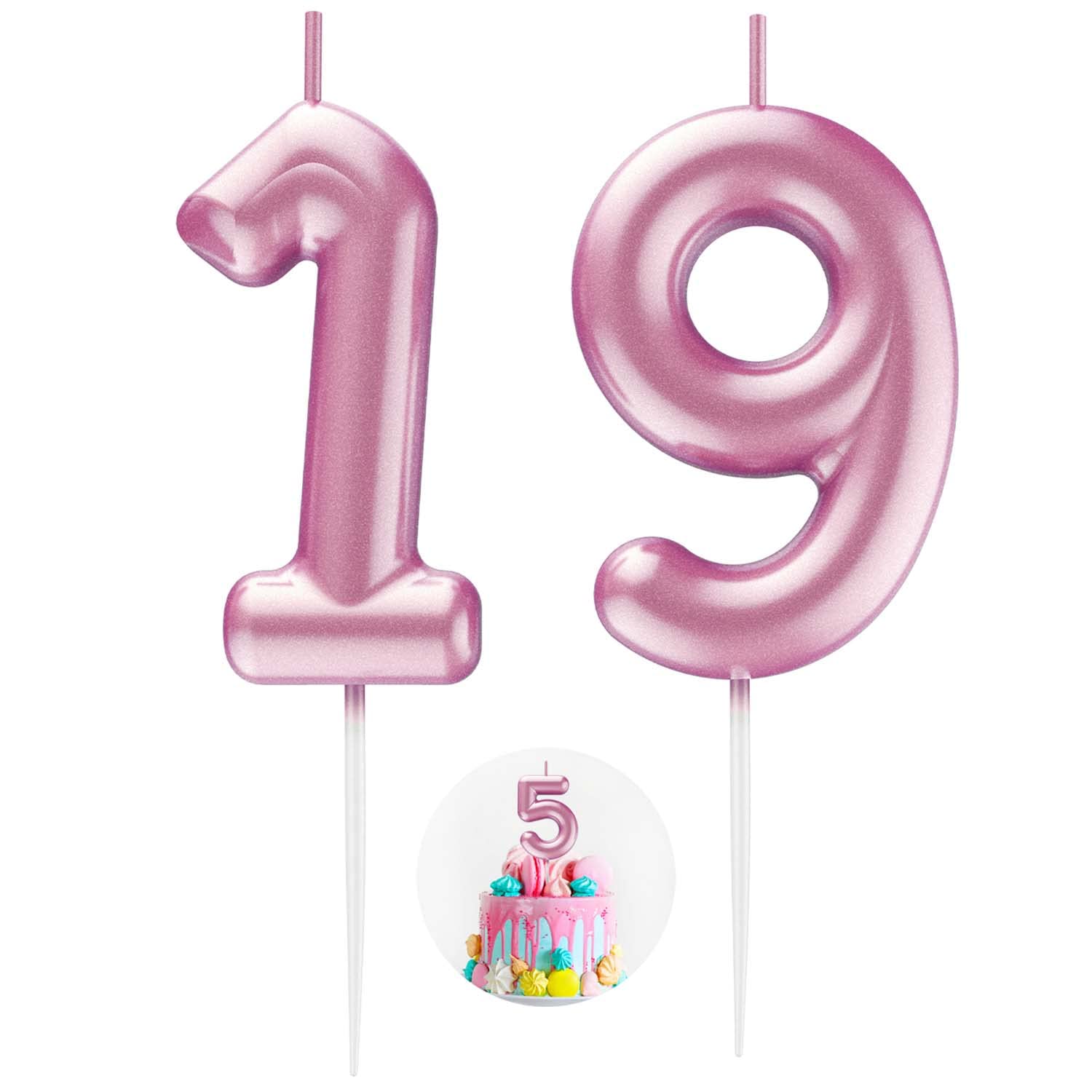 Pink Number 19 Candle Happy Birthday 3D Number Candles for Birthday Cake Party Decoration Wedding Anniversary Celebration Supplies