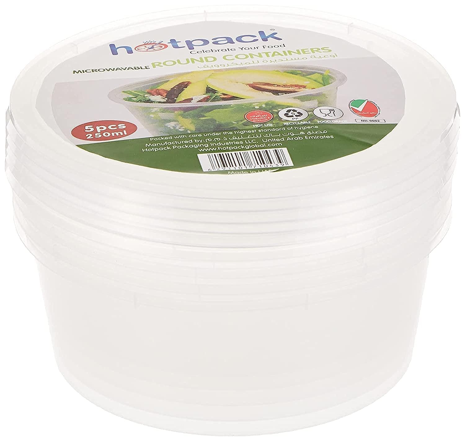 Hotpack Disposable Microwave Plastic Container With Lids, 250Cc, Pack Of 5