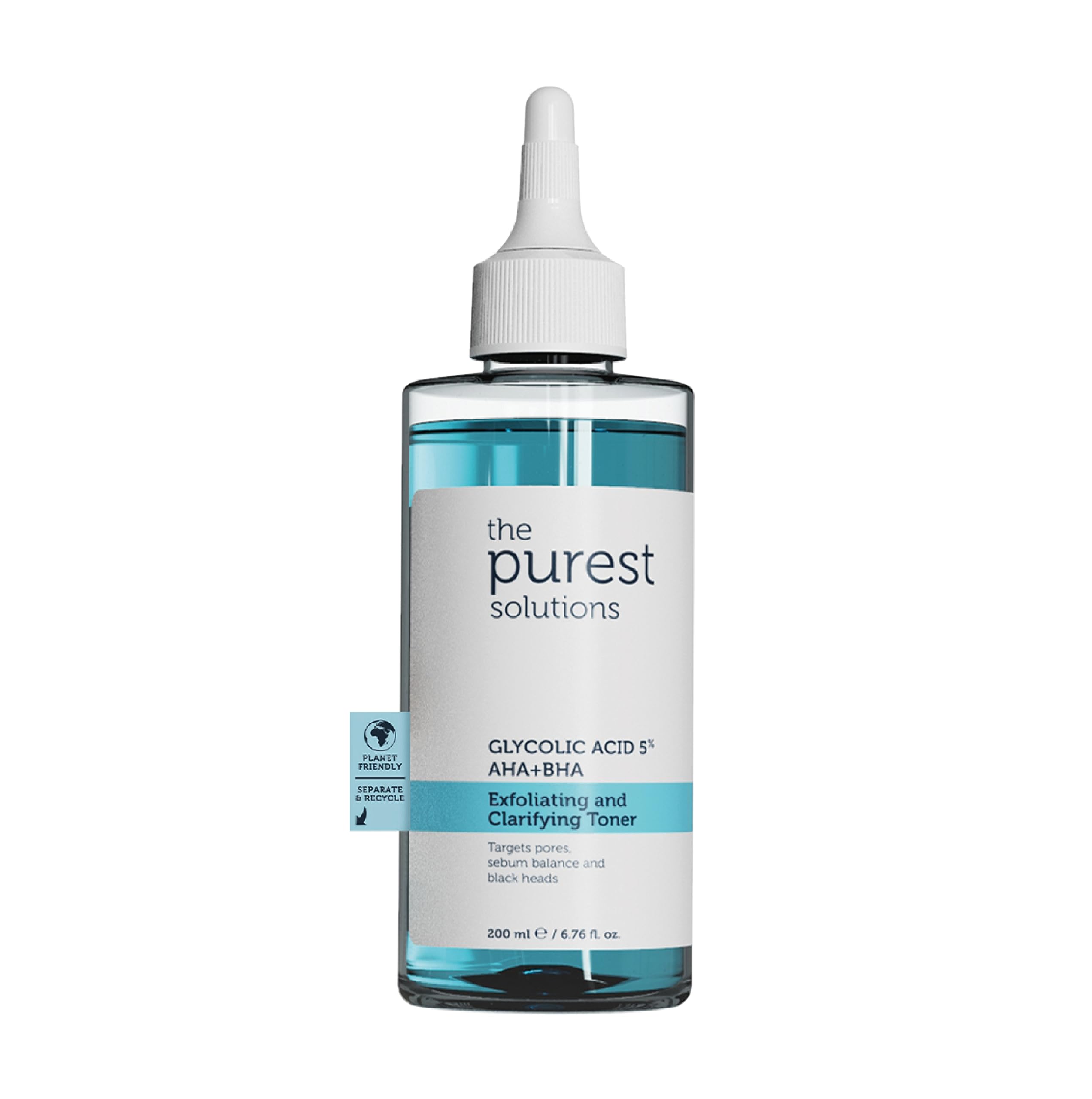 The Purest Solutions Exfoliating and Clarifying Toner (Glycolic Acid 5% AHA + BHA) - For All Skin Types - Balance Sebum Secretion - Reduce Pores Appearance - Vegan | Cruelty Free (200 ml)