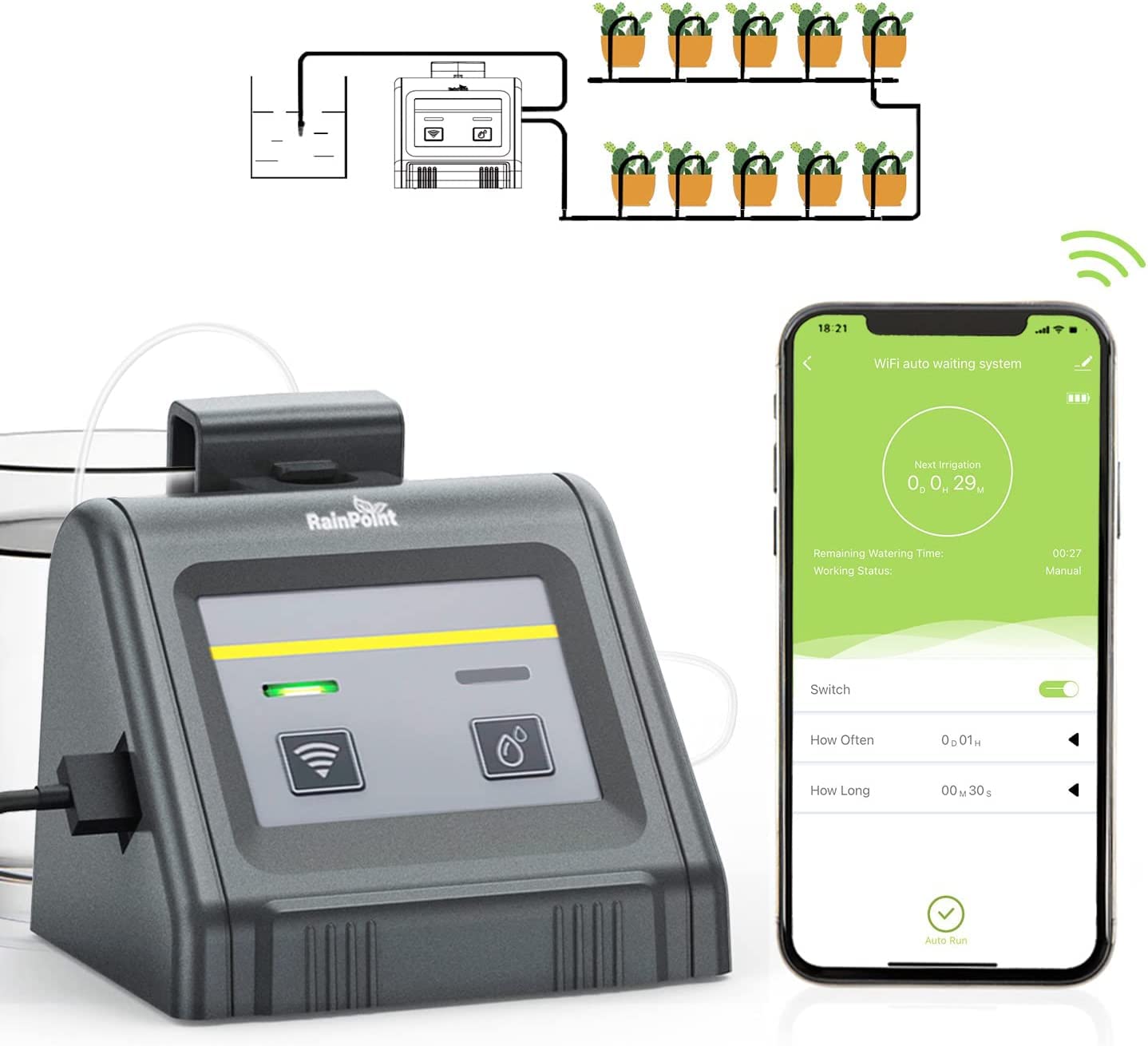 WiFi Automatic Watering System For Indoor Potted Plants, Flowers, Drip Irrigation Kit Remotely Control Auto/Manual/Delay Watering Mode via APP, Automatic Self-Watering Irrigation System with Pump