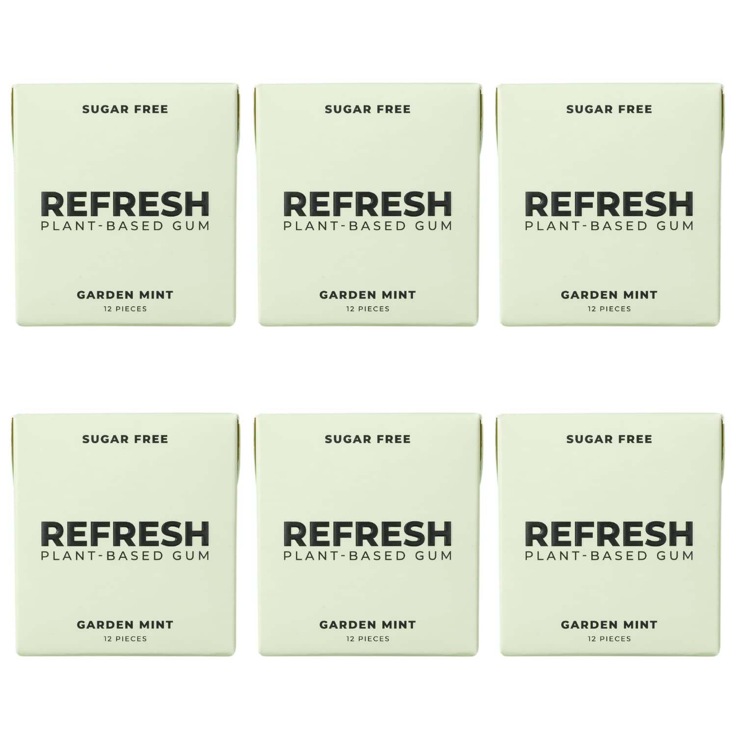 Refresh Gum Garden Mint Sugar Free Chewing Gum - Xylitol, Plant-Based, Synthetic-Free, Vegan & Non-GMO (6 Pack)