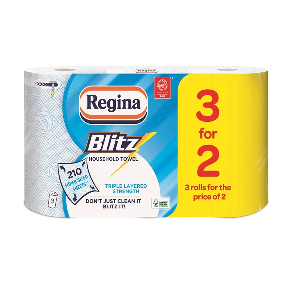 Regina Blitz Kitchen Towel Extra Large Roll 3ply Super Absorbent Paper, Pack of 3