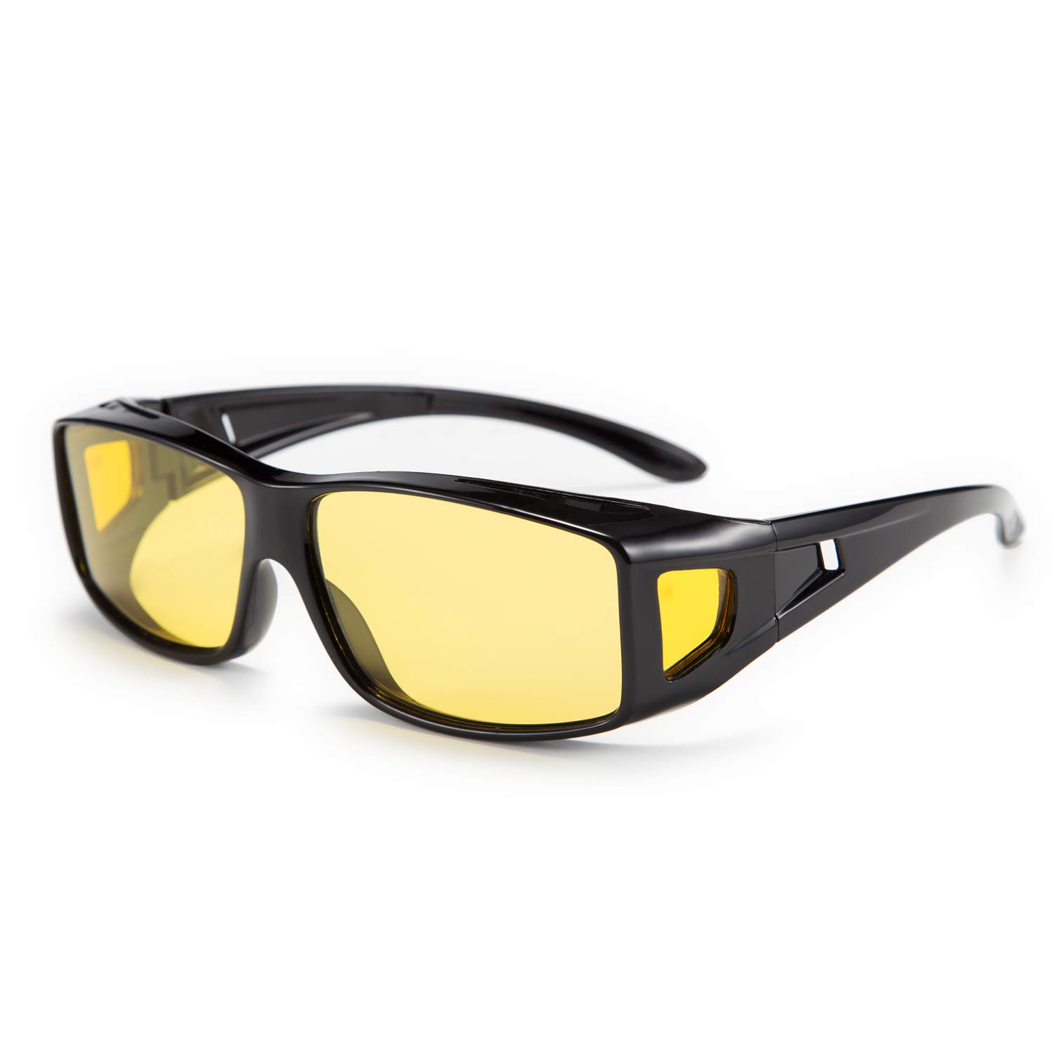 FEISEDY Men Women Night Driving Glasses Fit over Glasses Anti-Glare Polarized Wrap Yellow Sunglasses Over Glasses B2593