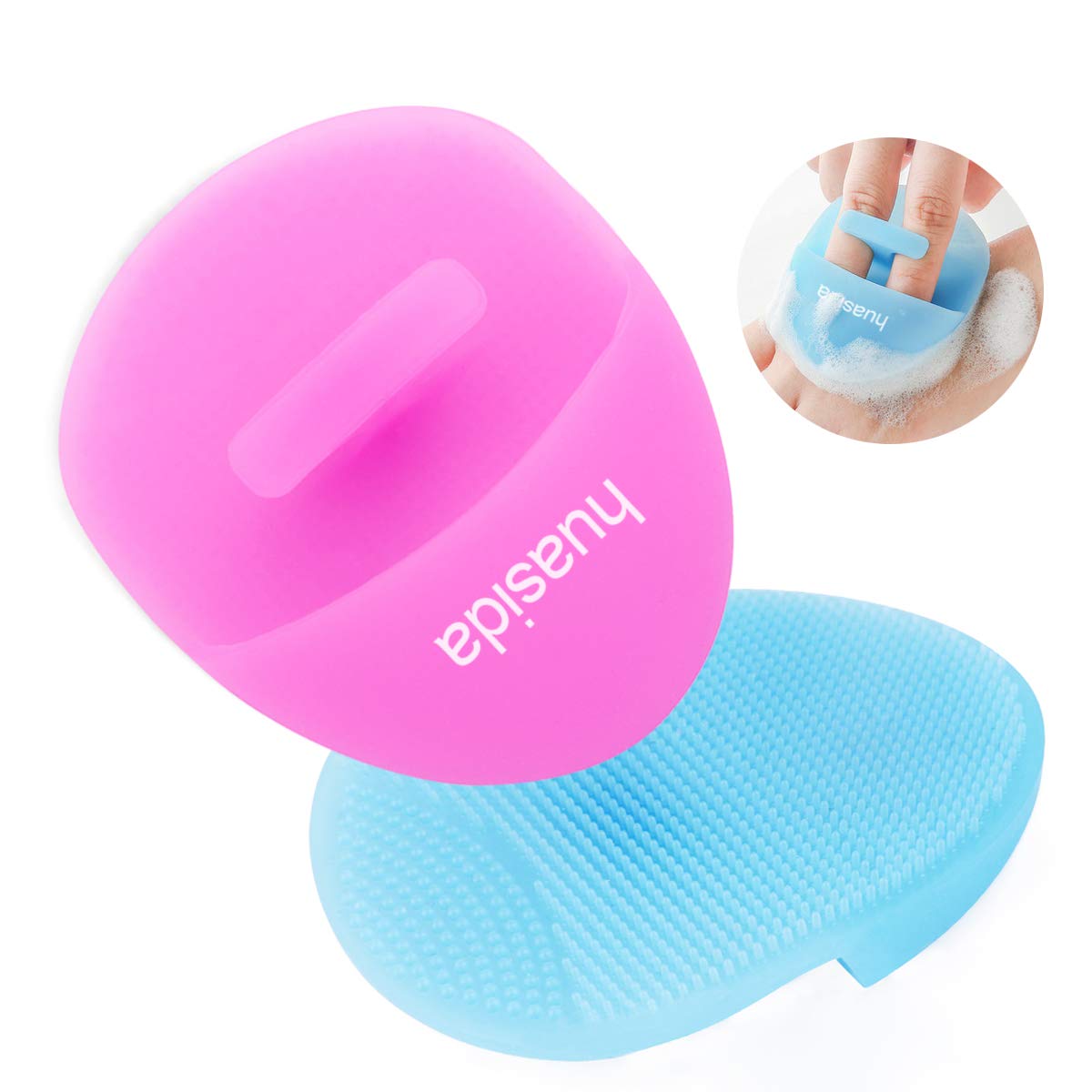 huasida Facial Cleansing Brush Soft Silicone Face Scrubber for Pore Cleansing Exfoliating Massage (2pcs-Pink+Blue)