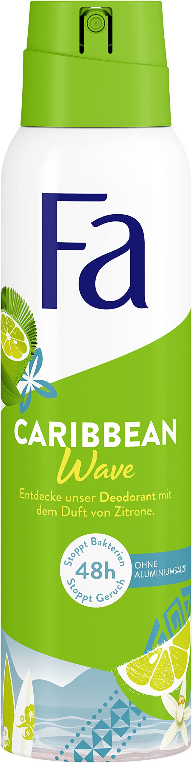 Fa Deodorant spray Caribbean Wave (150 ml), deodorant with the exotic fresh scent of lemon, deodorant without aluminium for up to 48 hours of deodorant protection, leaves no deodorant residue on