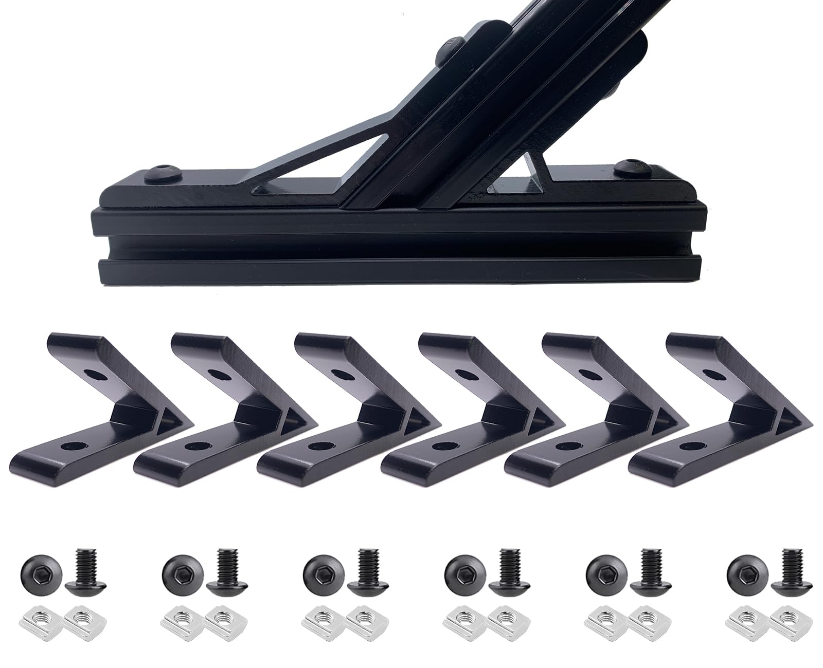 JCSPBYL 6 Set Black 45 Degree/135 Degree Angle 4040 Series Aluminum Extrusion Profile Accessories，Aluminum Corner Brackets Profile with Mounting Screws and Nuts (45 Degree Angle Brackets)