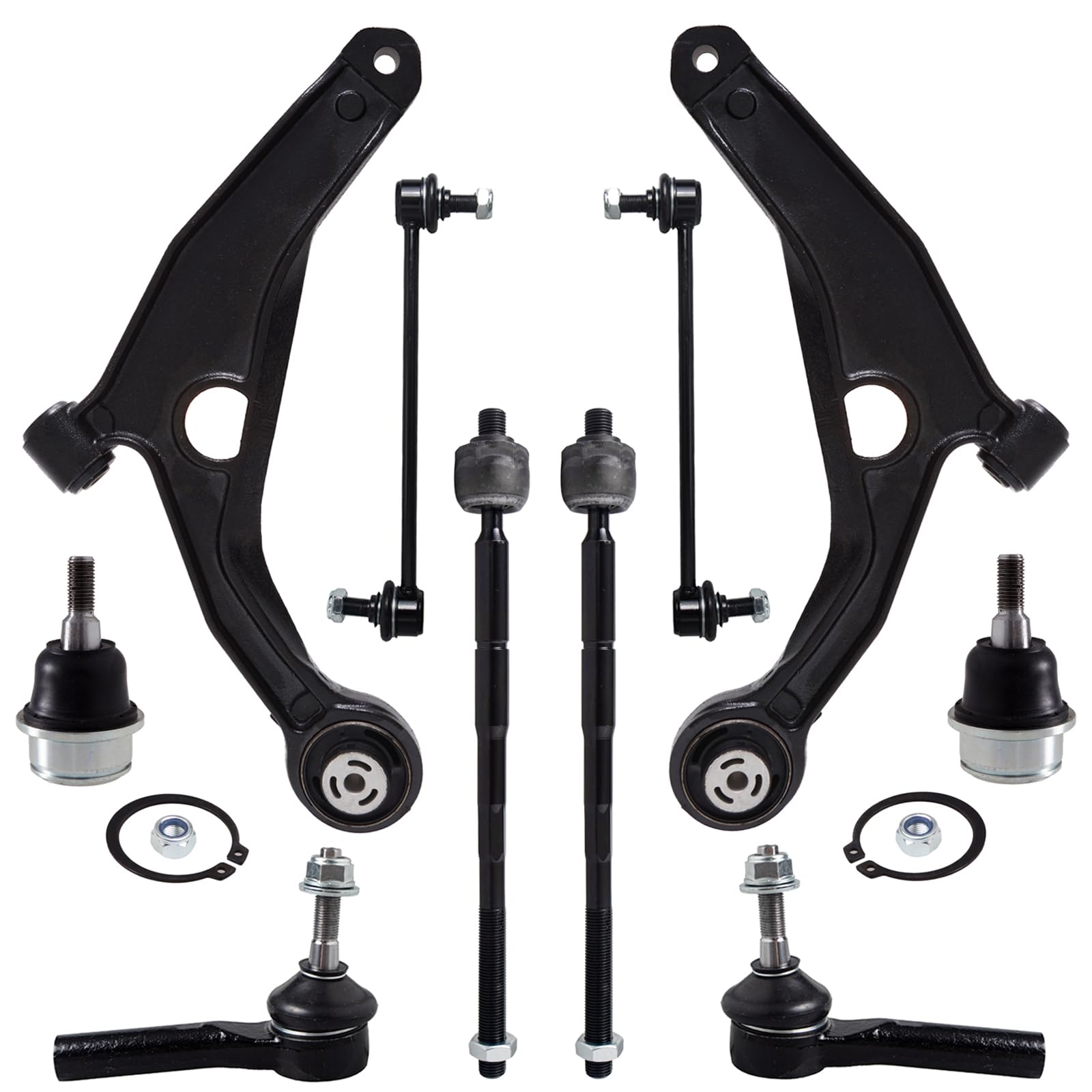 10Pc Front End Suspension Kit Fit For 2011-2014 Ch-rysler 200, 07-10 Sebring, 08-14 Do-dge Avenger, 2 Lower Control Arm 2 Ball Joint 2 Sway Bar Link 4 Outer Inner Tie Rod End (# K641333 K641334)