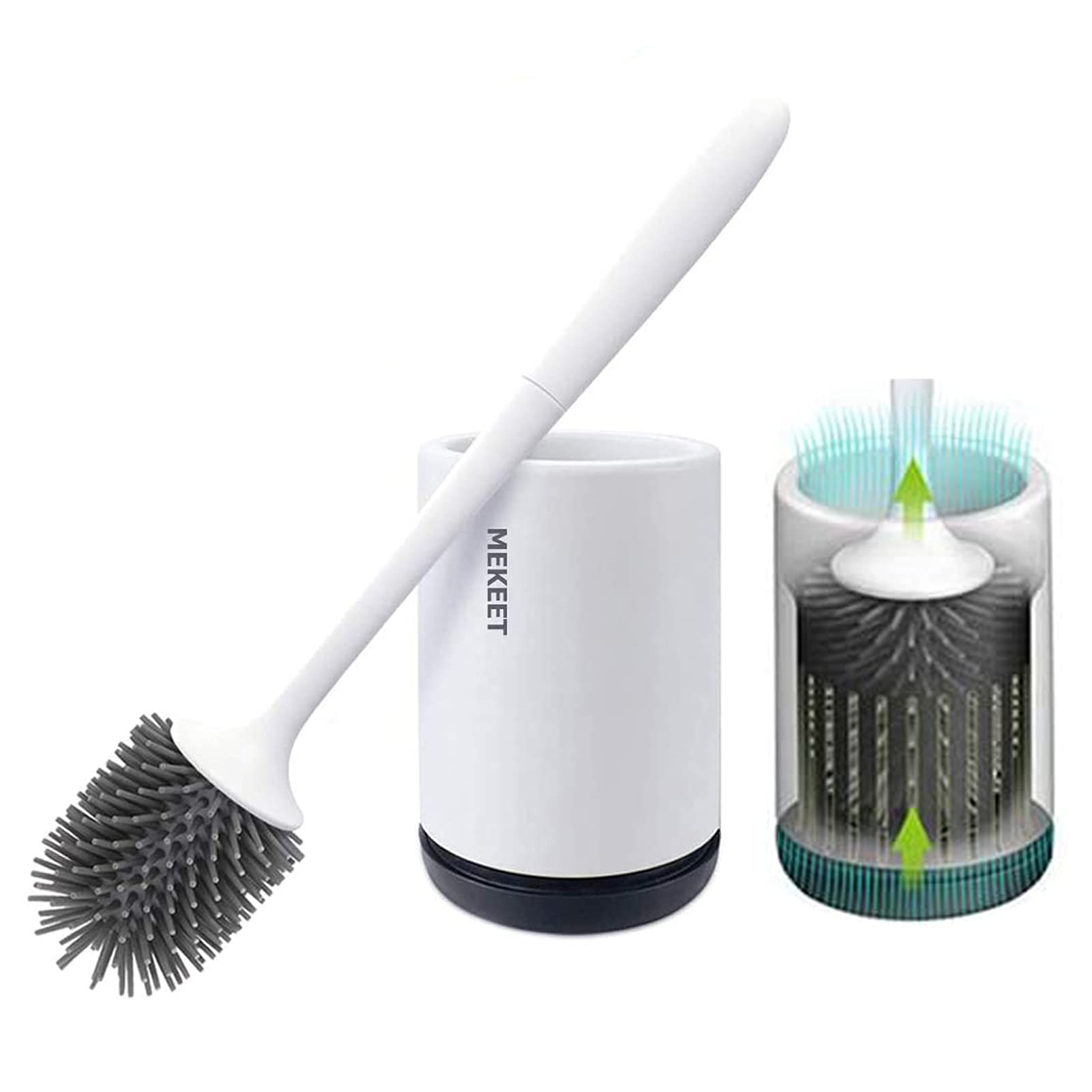 MEKEET Silicone Toilet Brush and Holder,Bathroom Toilet Brush Holder Set,Silicone Toilet Cleaning Brush Kit with Soft Bristle Brush (Flooring)