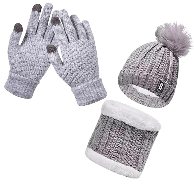 X-LENT Winter Cap, Neck Warmer Scarf with Tuch Gloves Set| Beanie Style| 3 Piece Set| Warm Winter Neck Scarf, Tuch Gloves and caps Suitable for Men and Women