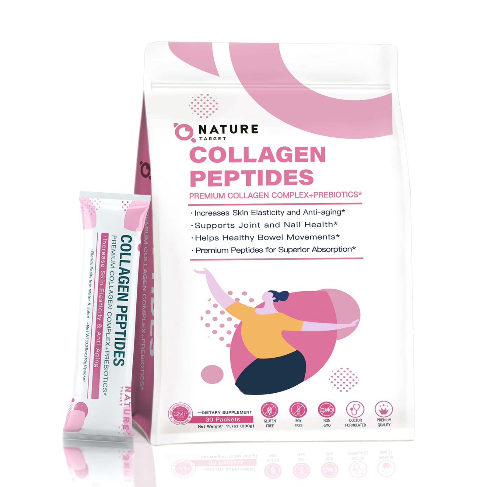 NATURE TARGET Multi Collagen Peptides Powder - Type I, II, III, V, X - Enhanced Absorption, Hydrolyzed Collagen Peptides with Prebiotics, Sugar-Free, Skin Hair Nail & Joint Support, Non-GMO