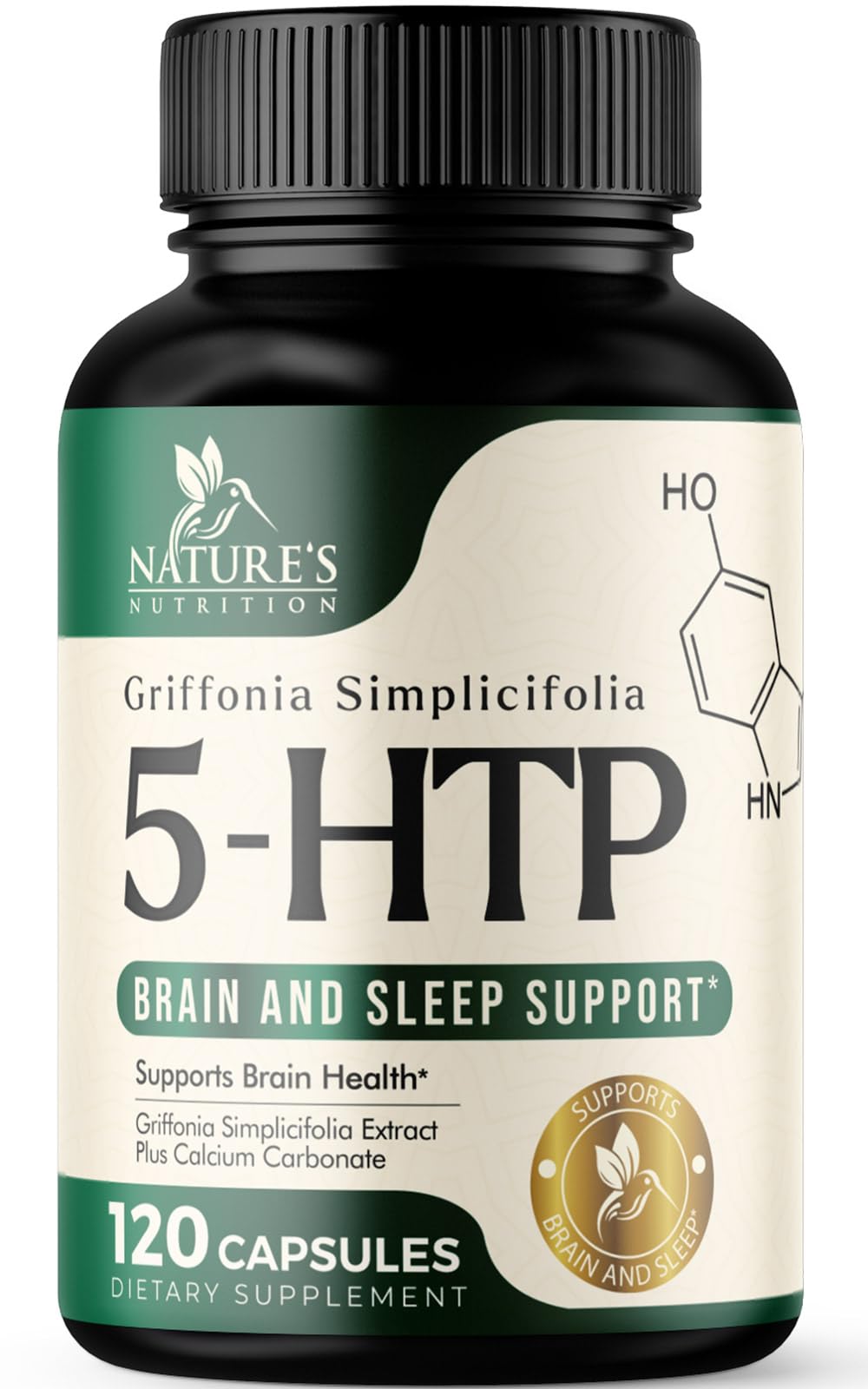 5 HTP Supplement Vegetarian Capsules 200mg 5HTP Plus Calcium for Brain Support - Extra Strength Griffonia Simplicifolia 5-HTP Formula - 5 Hydroxytryptophan - Gluten Free & Non-GMO - 120 Capsules