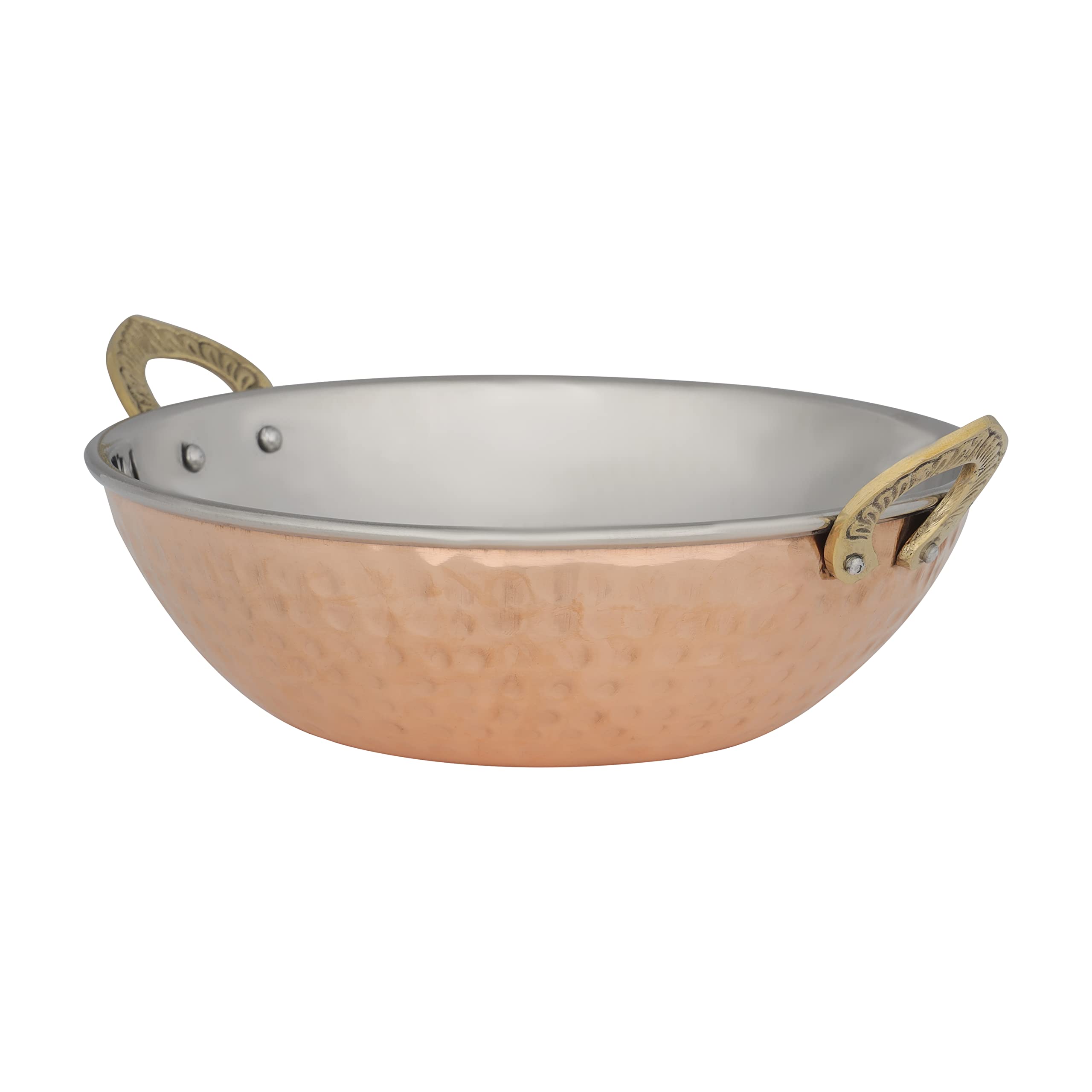 Royalford Cooper Steel Serving Kadai, RF10394 | Copper Stainless Steel Hammered Kadai | Indian Serving Bowl | Indian Dishes Serve ware for Vegetable and Curries