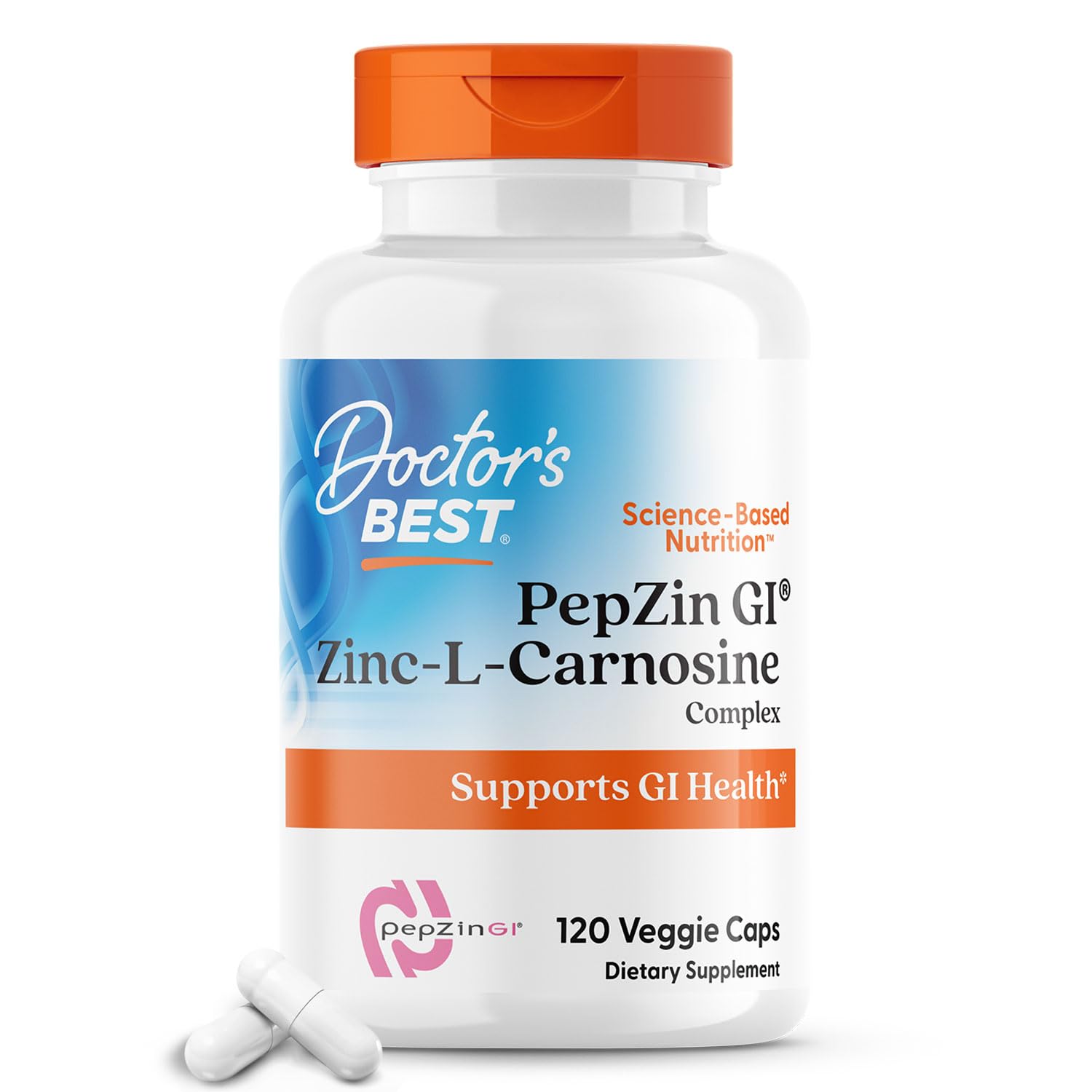 Doctor's Best PepZin GI, Zinc-L-Carnosine Complex, Non-GMO, Vegan, Gluten Free, Soy Free, Digestive Support, 120 Veggie Caps