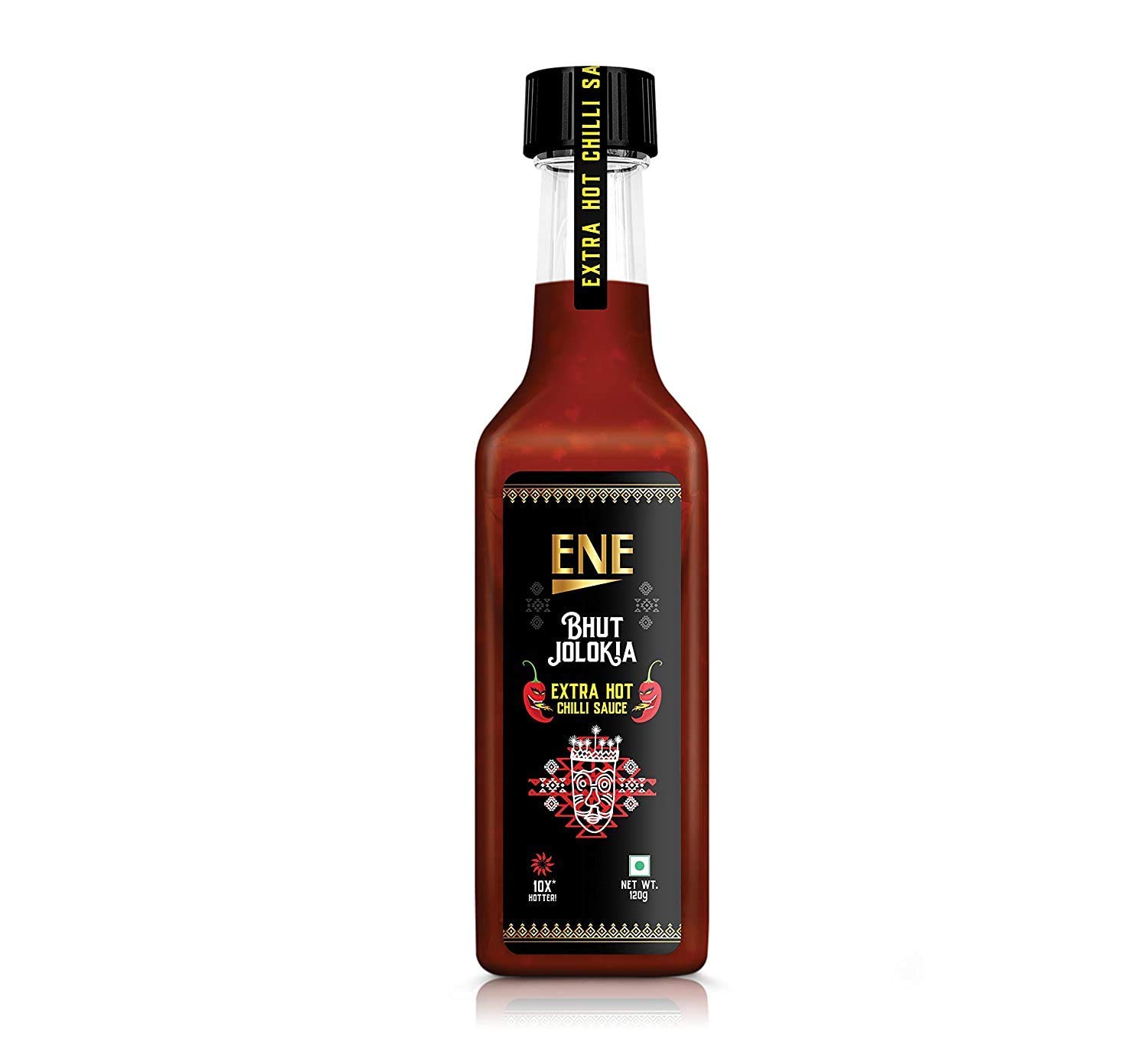 ENE Bhut Jolokia Extra Hot Chili Sauce Made with Fresh Chilli Purée 120Ml| Veg and Non-Veg | Cuisines- Punjabi, Gujrati, South Indian, Chinese, Italian, Mexican, Continental, Lebonese.