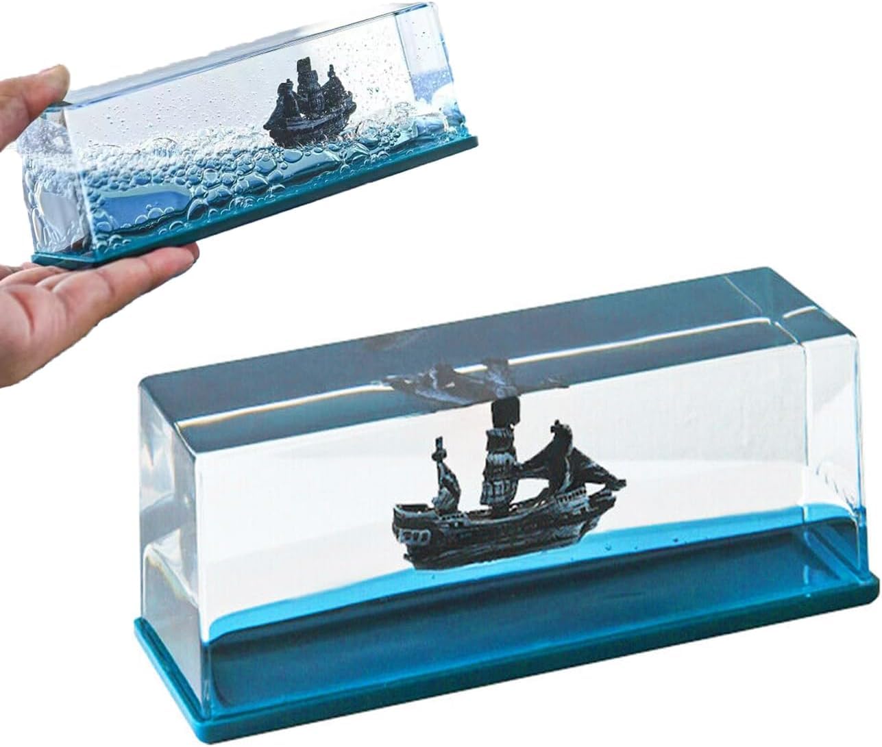 YAGZON Wave Cruise Ship Decoration Unsinkable Titanic Model In A Clear Motion Bottle For Stress Relief, Office Or Home, Gift&Paperweight-Soothing Blue Liquid With Floating Ship Design,H-5.9Cm