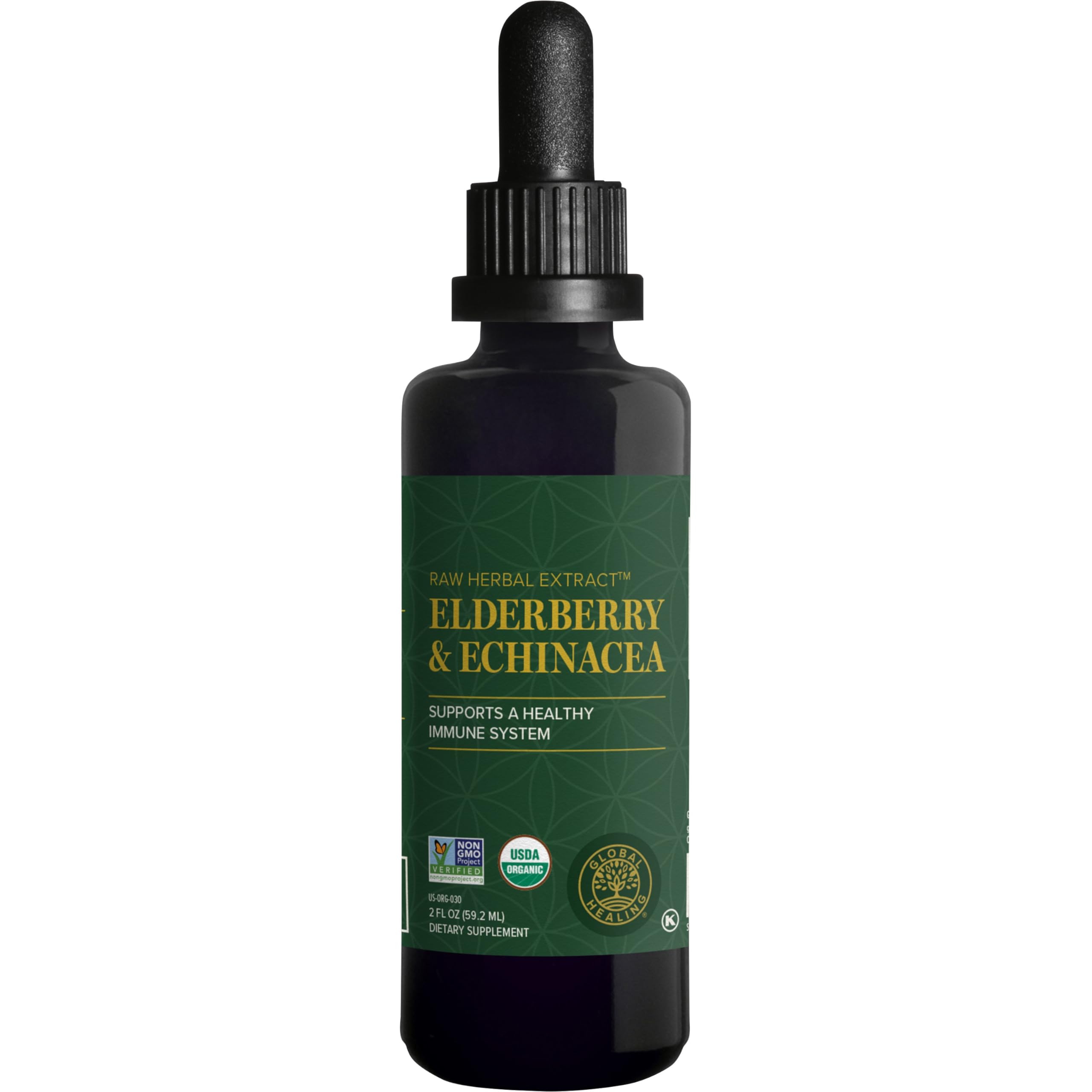 Global Healing Center USDA Organic Elderberry & Echinacea Liquid Supplement Tincture | Antioxidant Immune Support Against Harmful Organisms for Adults and Kids, Vegan, Non-GMO, 2-Month Supply (2 Oz)