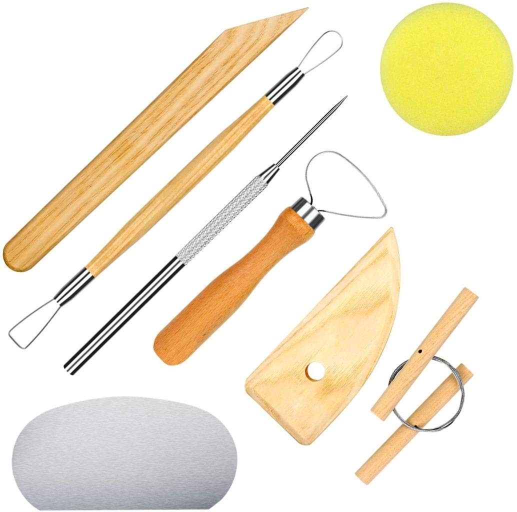 Peerless 13Pcs Pottery Sculpting Clay Tool Set Steel Wire Clay Cutter Wooden Polymer Clay Cutting Carving Tools for Mud Ceramic Pottery Modeling Smoothing Plasticine Art Sculpture Pottery Tools