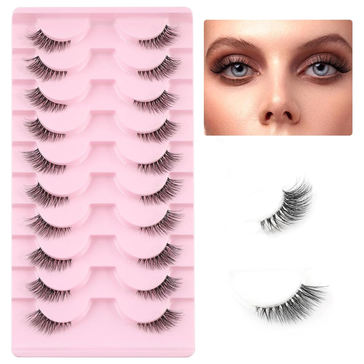 MAYCREATE® 10 Pairs Half Lashes Mink Natural Cat Eye Wispy False Eyelashes Fluffy Volume Strip Fake Eyelashes Accent Corner 3/4 Eye Lashes DIY Cluster Faux Mink Half Eyelashes at Home