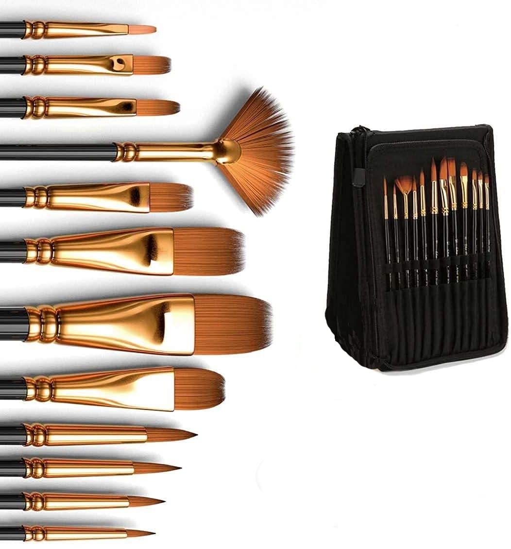 S2C Professional Artist Paint Brushes set with Case, Nylon Hair Painting Brush Great for Acrylic, Face, Nail Art, Body Art, Miniature Detailing & Rock Painting.Great For Kids and Adults (12 WITH CASE)