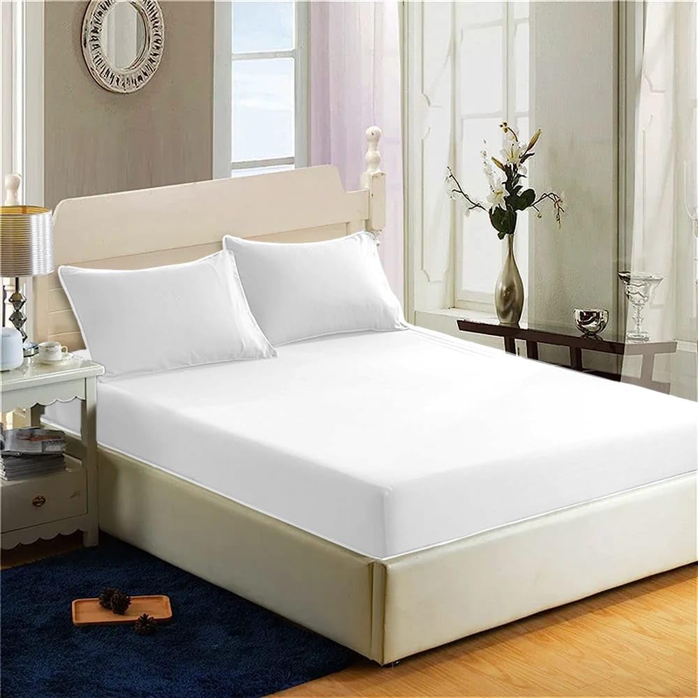 200 Thread Count 100% Egyptian Cotton Fitted Sheet - 16"/40cm Extra Deep Fitted Bed Sheet - Luxury Ultra Soft Bottom Sheet - Deep Pocket Stretches Up to 16" (White, King)