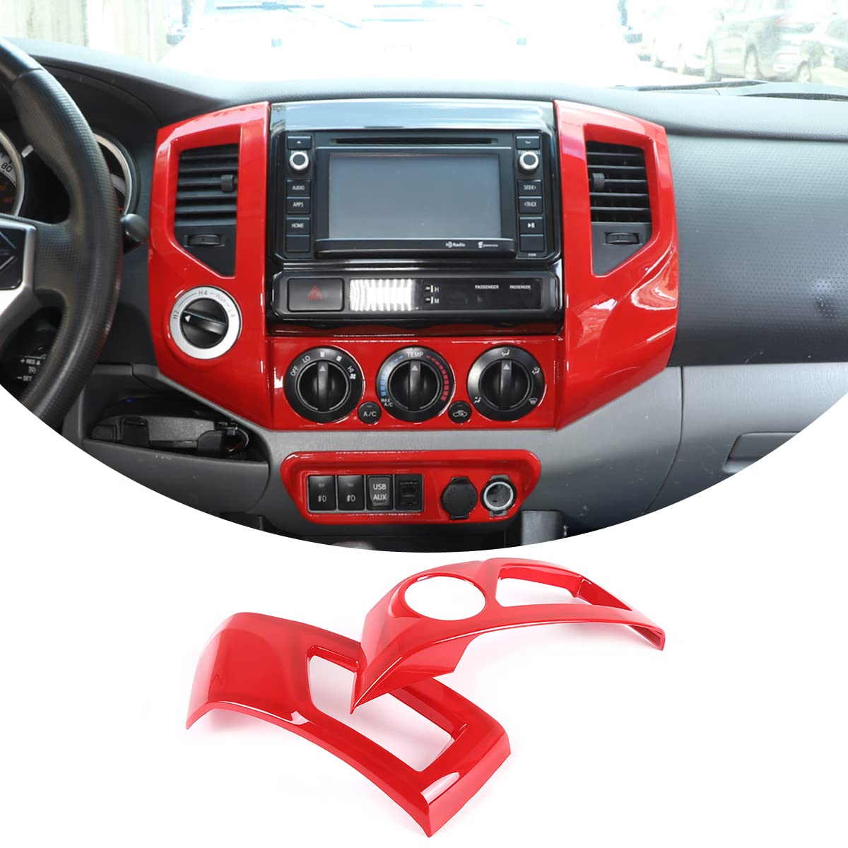 TongShengCar ABS Central Control Air Outlet Frame Stickers Trim Fit For Toyota Tacoma 2011 2012 2013 2014 2015 (red)