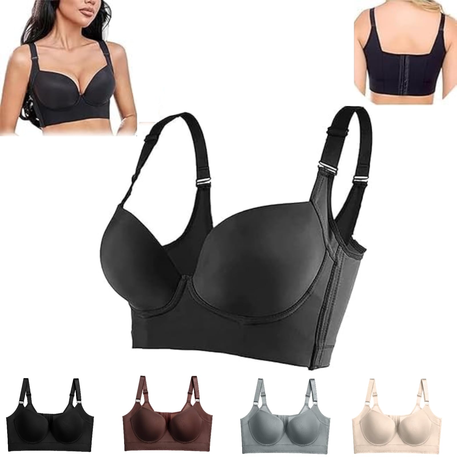 Shapedly Bra, Shapedly Back Smoothing Push-up Bra, Shapely Bras for Women, Everyday Bras 34A-50H,No Wire Push Up Bra