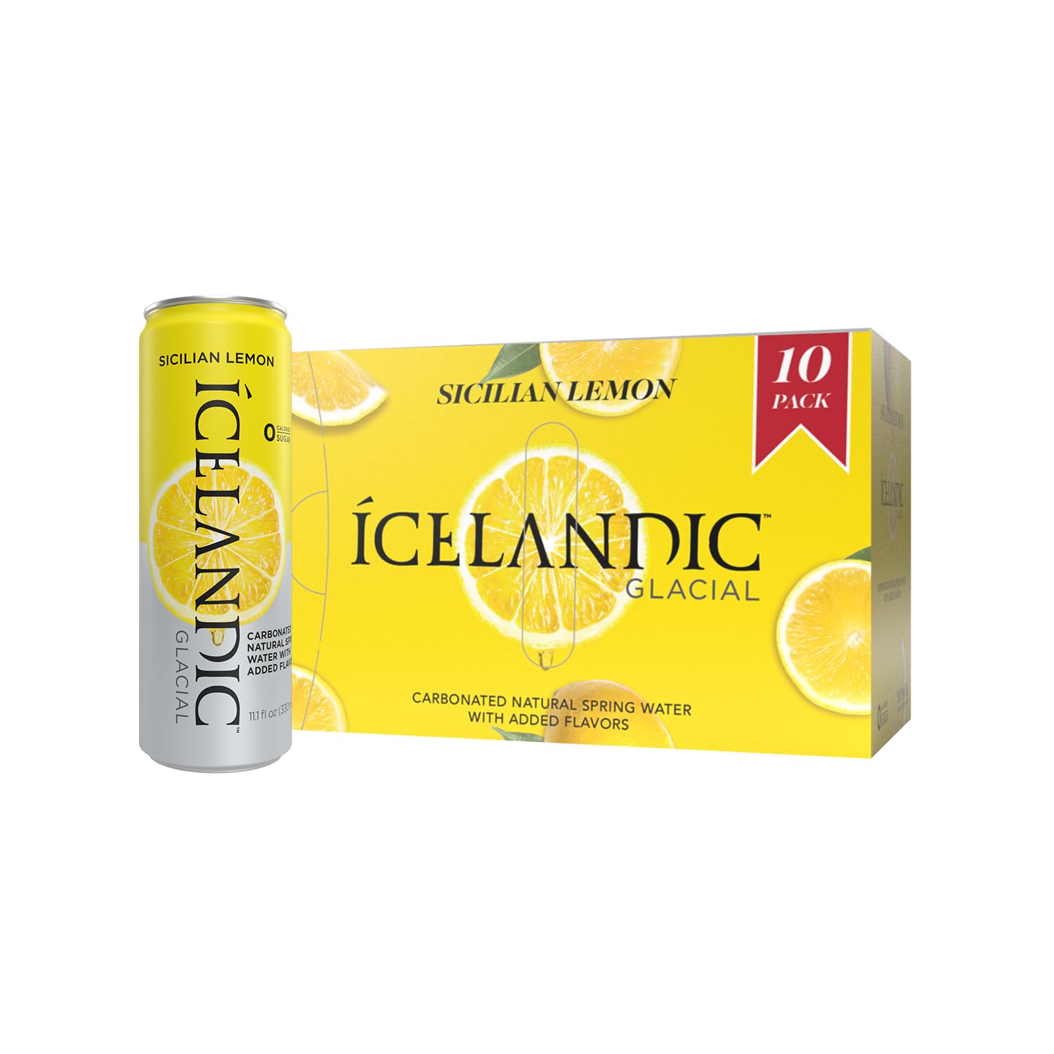 Icelandic Glacial Sparkling Water, Sicilian Lemon, 330 ml / 11.1 Fl Oz Cans (Pack of 10)