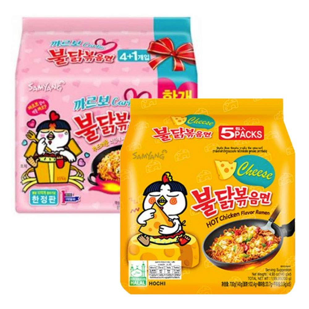 Samyang Chicken Fried Noodles (10 Packs 5x Carbo & 5x Cheese) Hot Fusion spicy Korean ramen