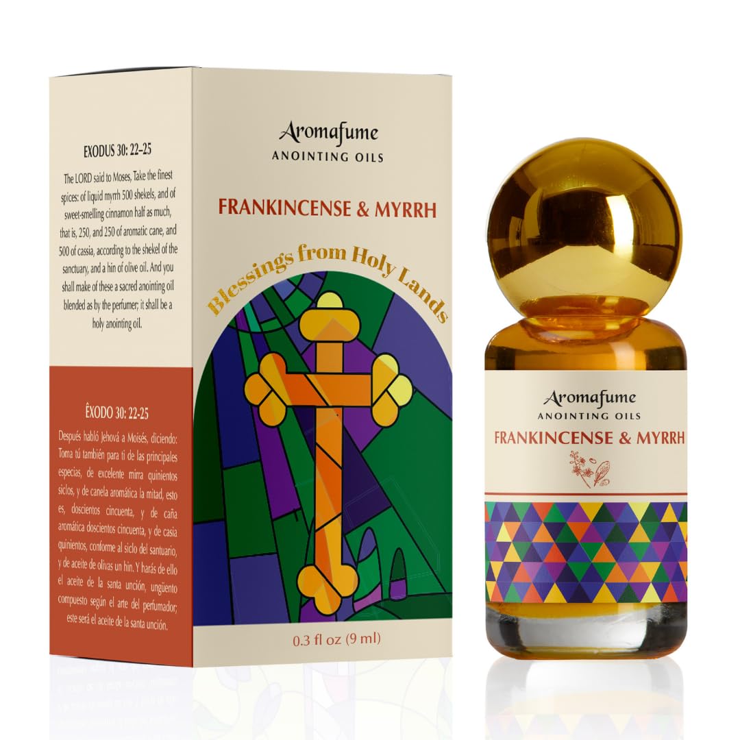 Frankincense & Myrrh Anointing Oil 9ml (0.3 fl oz.)| Blessings from The Holy Lands | Blessed Olive Oil with Biblical Spices from Jerusalem | Natural Ingredients | Holy Oil for Prayer and Protection