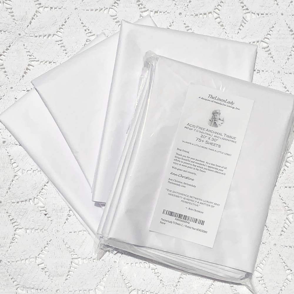 TheLinenLady 75 Sheets 20"x30" Acid Free Archival Tissue Paper Unbuffered Lignin Free ~ Protect Your HEIRLOOMS!