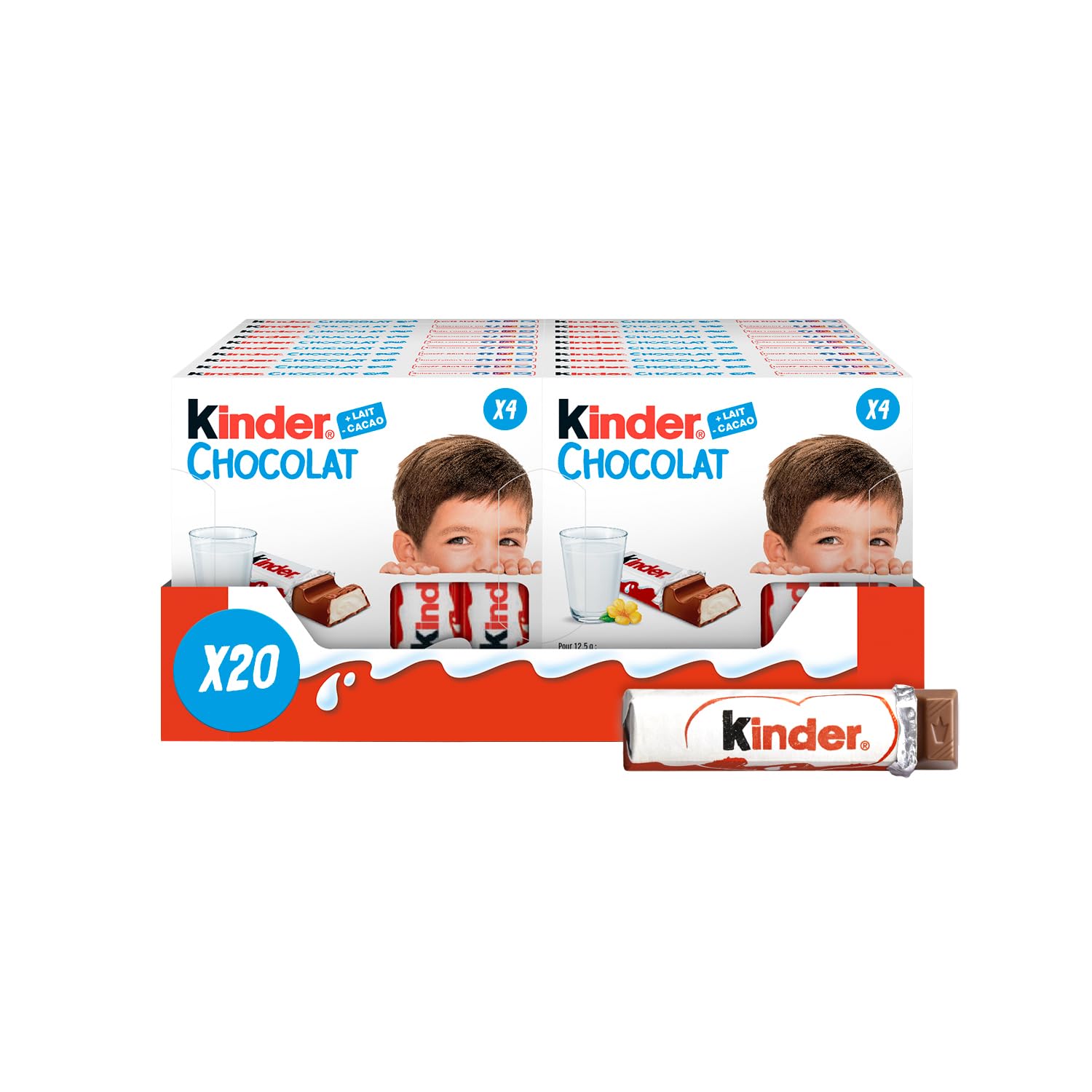 Kinder Chocolate Small Bars, Bulk Chocolate Gift Box, Fine Milk Chocolate Bar with a Milky Filling, Pack of 20 x 50g