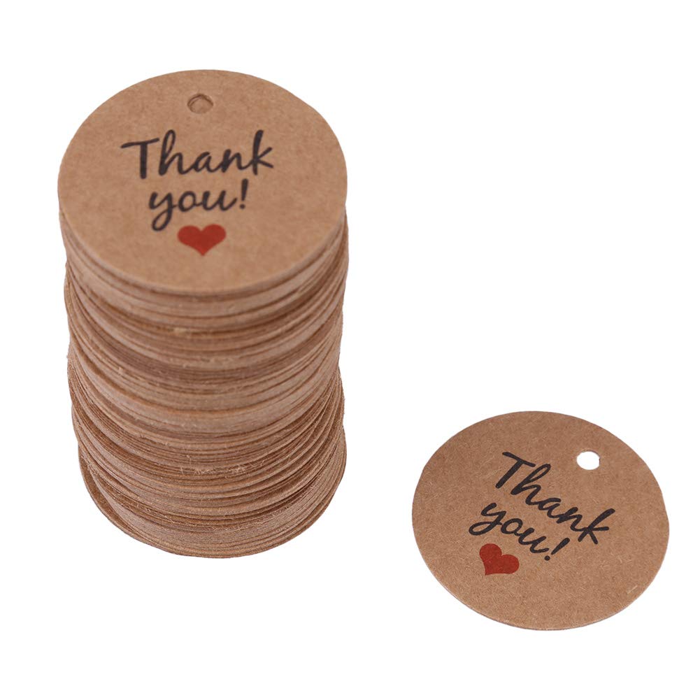 Walfront100PCS Handmade Paper Round Gift Tags Kraft Paper Brown Tags Hang Label for Wedding Party Favors Gift Dessert Tags Clothing Jewelry Price Tag(#1)