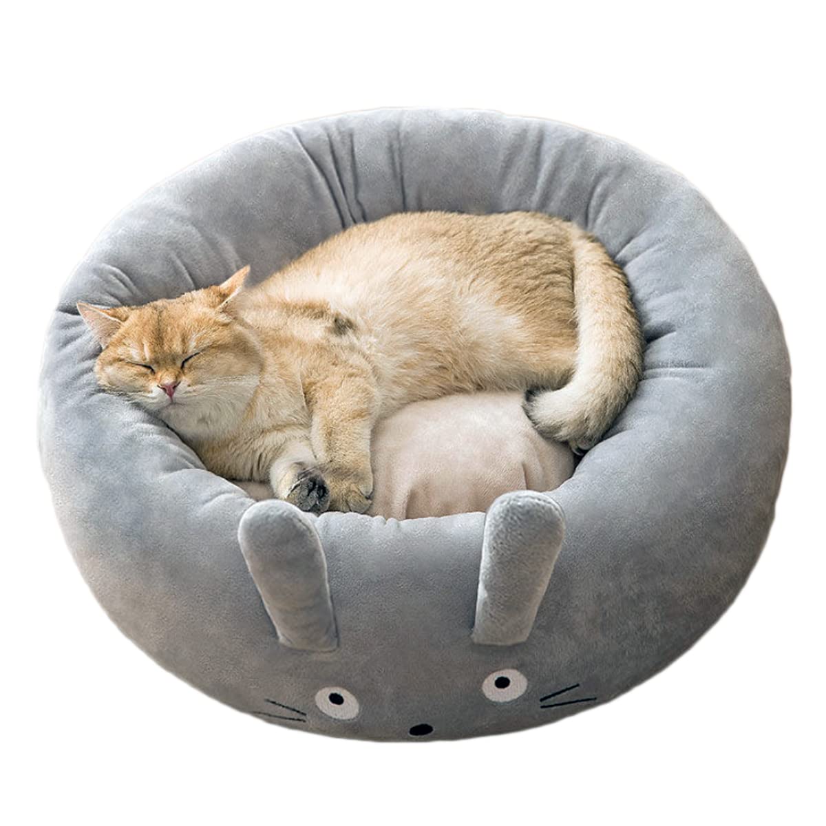 CoociSoft Plush Pet Bed for Cats Small Dogs, Comfortable Pet Bed with Non-Slip Bottom Warming Indoor Sleeping Bed with Removable Cushion Grey (Large)