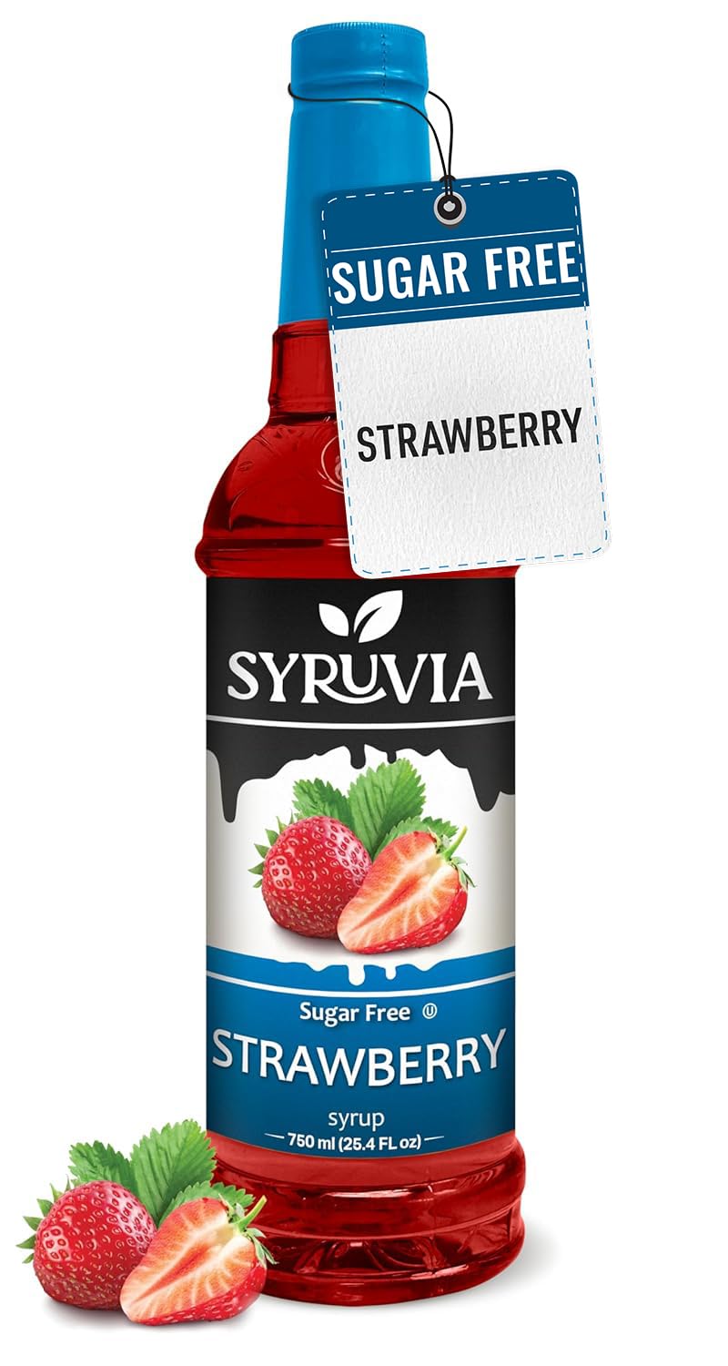 Syruvia Sugar-Free Strawberry Syrup - 25.4 fl oz. Premium Flavoring Syrup. 0 Calories, Kosher, and Gluten-Free. Ideal for Drinks, Sodas, Shakes, Desserts, and More.