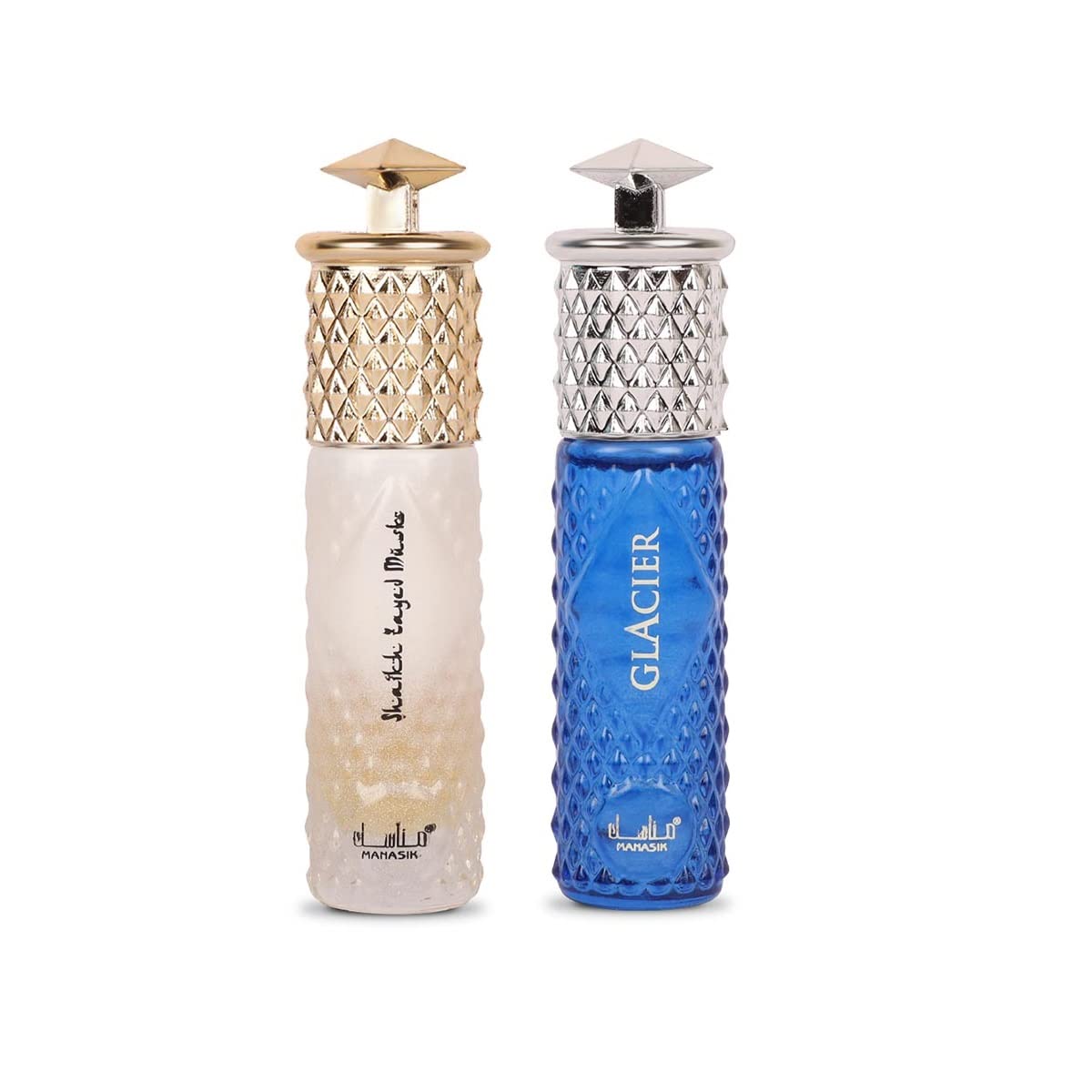 Manasik Set of 2 Alcohol Free Premium Attar, Shaikh Zayed Musk For Men & Glacier For Men & Women, Fresh & Soothing Fragrance, Long Lasting Roll on Itra, 6ml Each