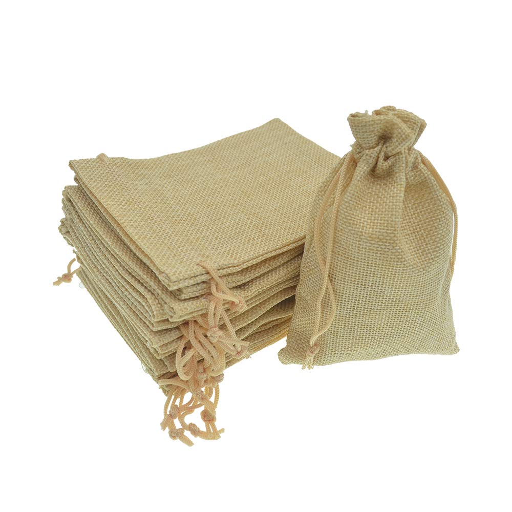 Bezall20Pcs Burlap Bags with Drawstring, Linen Gift Bags Jewelry Pouches Sacks for Wedding, Party Favor, DIY Crafts, Present (Flaxen, 5.9 x 7.5 Inch)