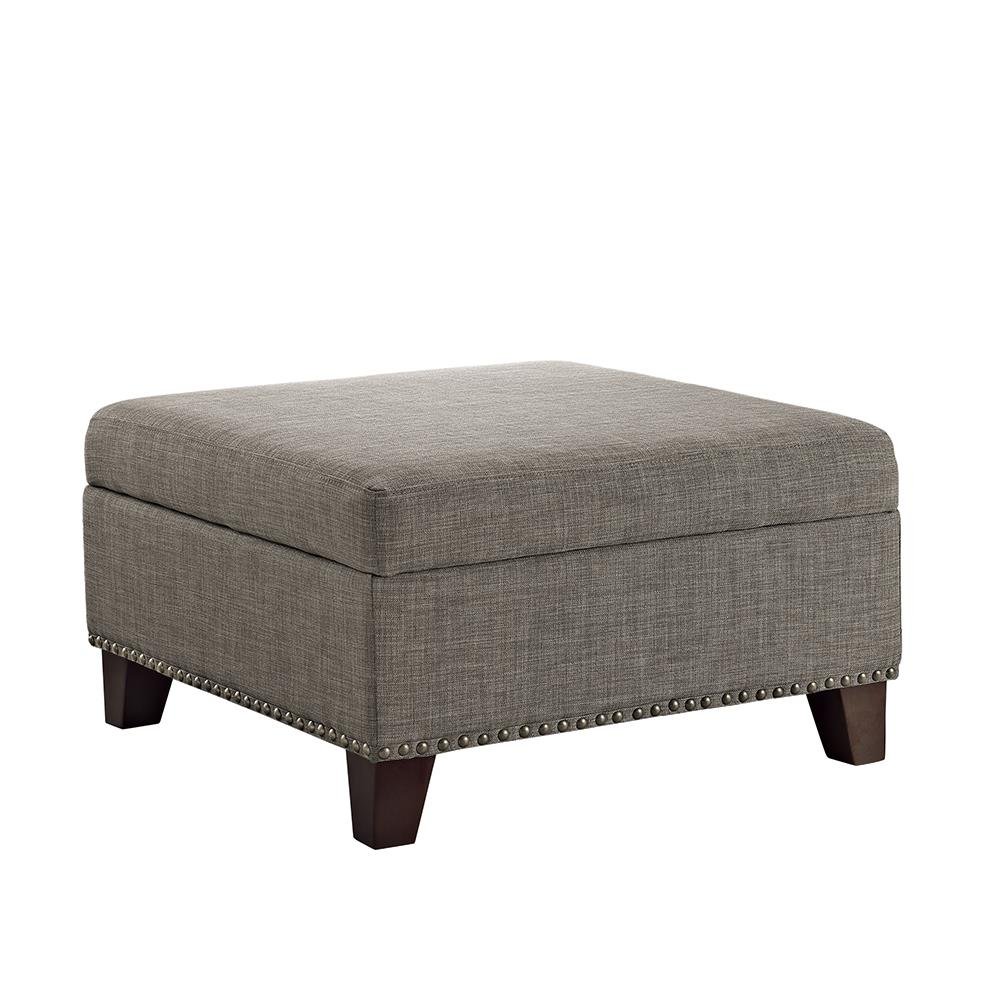 Dorel Living Square Upholstered Ottoman with Nailhead Detail, Linen-Look, Gray