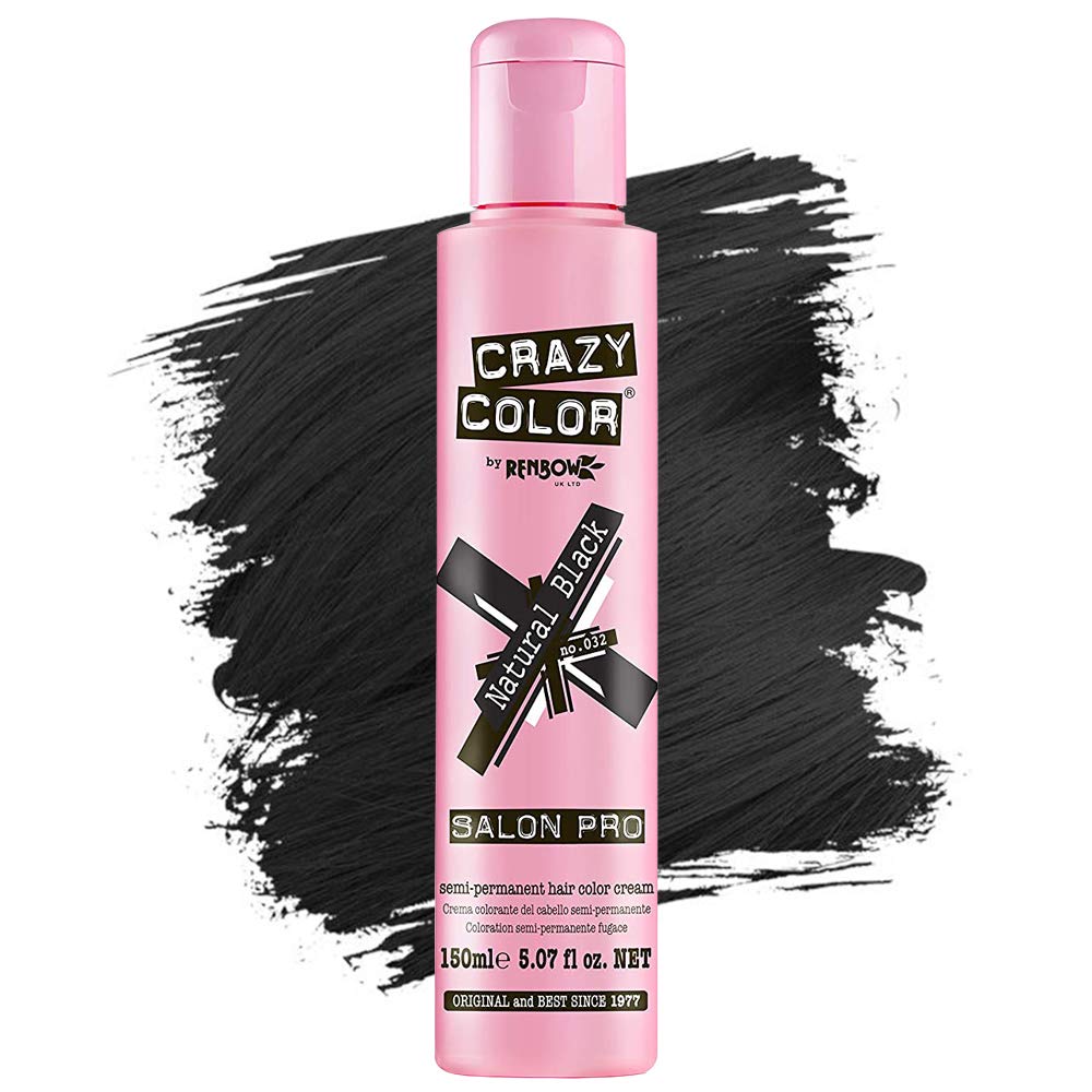 Crazy Color Hair Dye - Vegan and Cruelty-Free Semi Permanent Temporary for Pre-lightened or Blonde No Peroxide Developer Required (NATURAL BLACK)