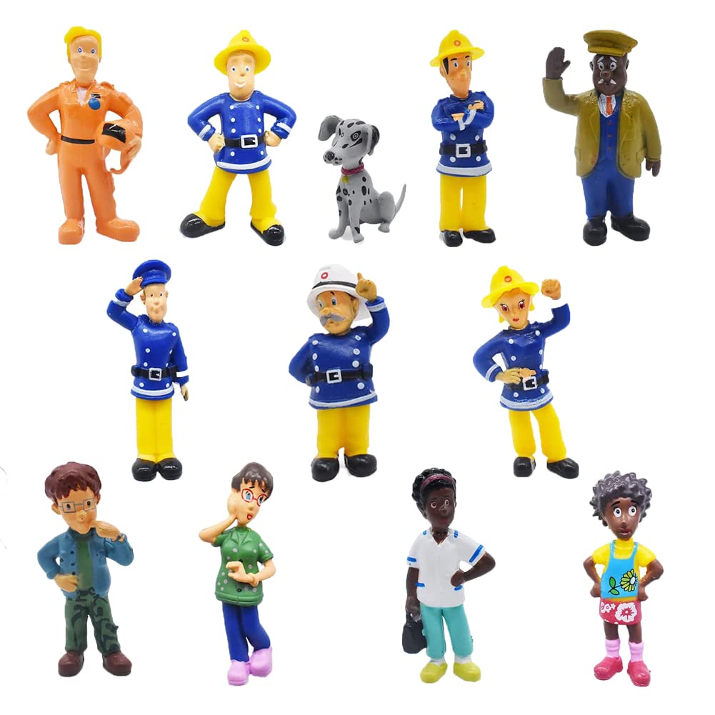 12pcs Sam Fireman Cake Topper Fireman Mini Figures Set Nesloonp Cake Decoration Sam Fireman Theme Birthday Cake Decoration for Children's Birthday Party Decoration Girl/boy