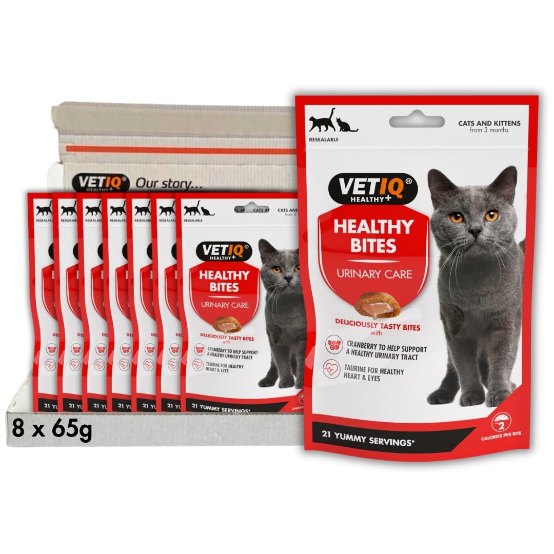 VETIQ Healthy Bites Urinary Care Treats for Cats & Kittens 3+ Months, with Cranberry, Taurine and Prebiotic Fibre, 65 g (Pack of 8)